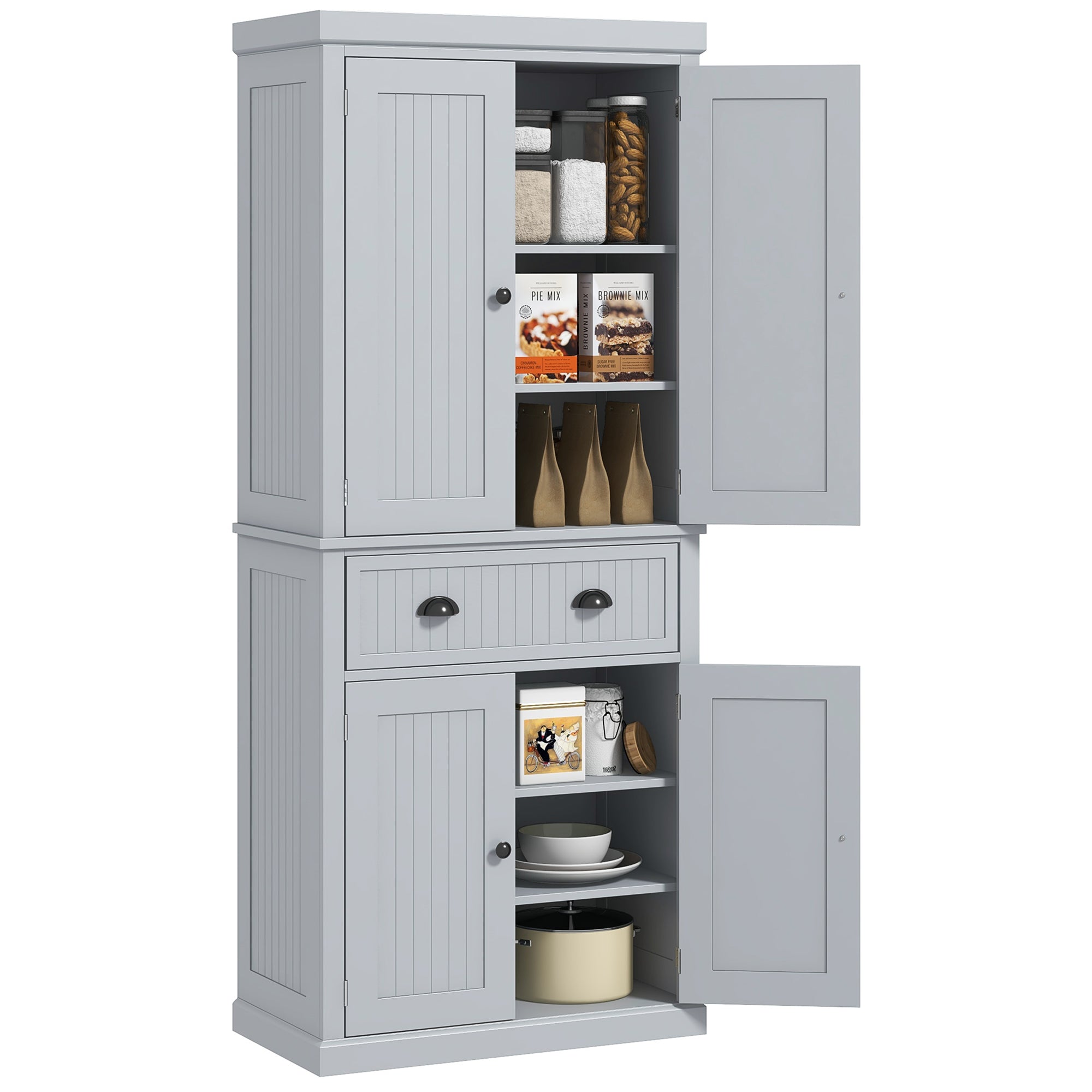 HOMCOM Freestanding Multi-Storage Kitchen Cabinet - Grey - North Peak Garden Furniture