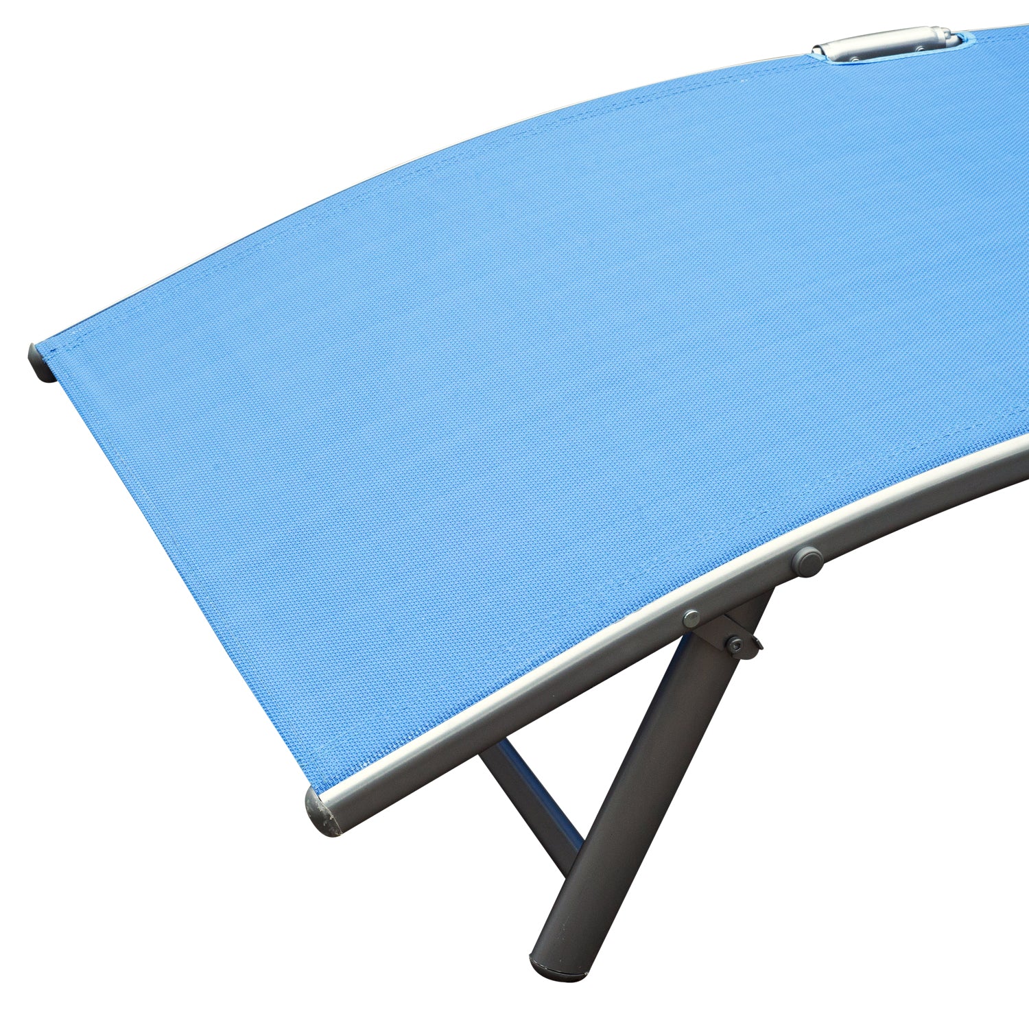 Outsunny Sun Lounger Steel Frame Outdoor Folding Chaise Texteline Lounge Chair Recliner with Headrest & 7 Levels Adjustable Backrest, Blue - North Peak Garden Furniture
