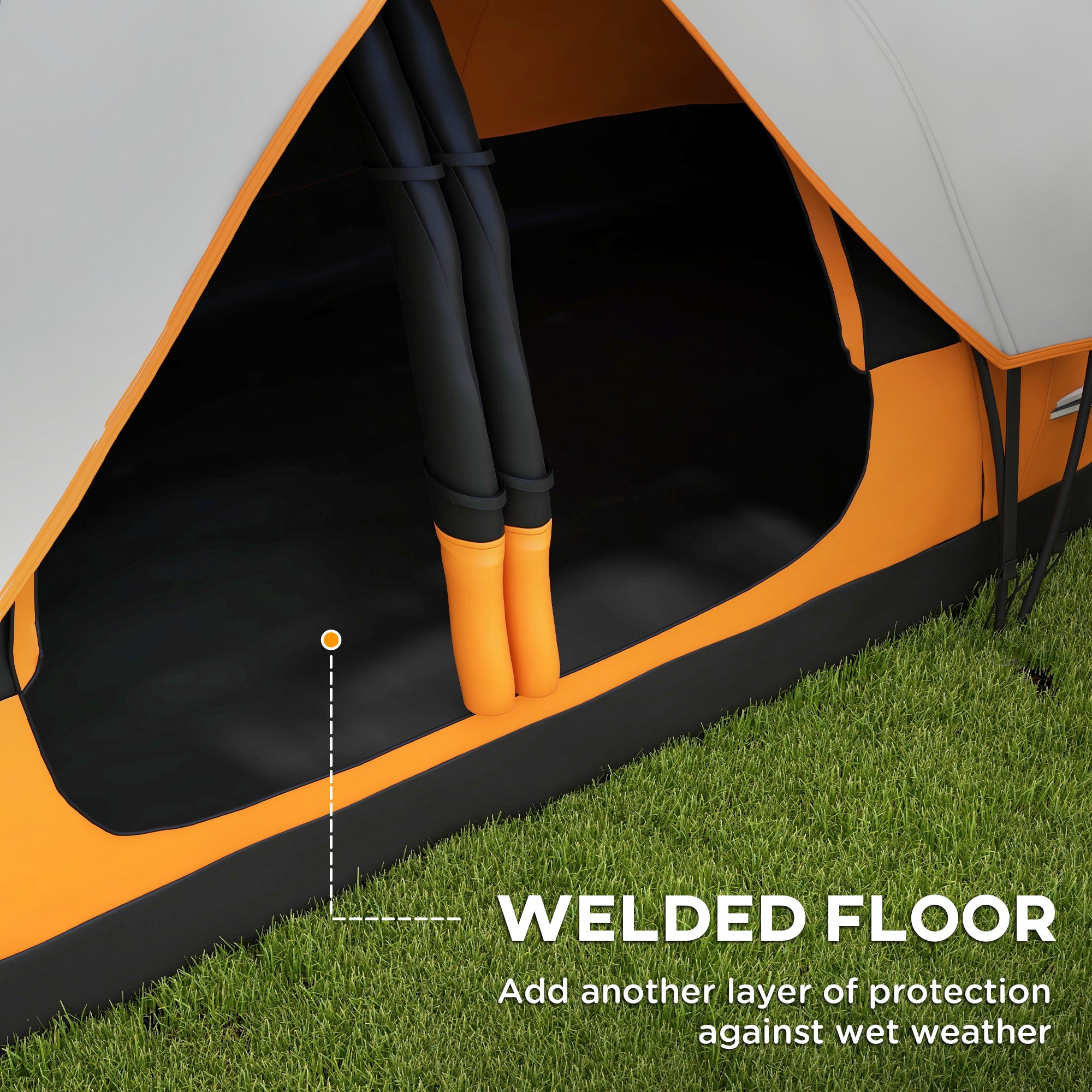Outsunny Six-Man Tent, with Two Rooms, Small Rainfly and Accessories - Orange - North Peak Garden Furniture