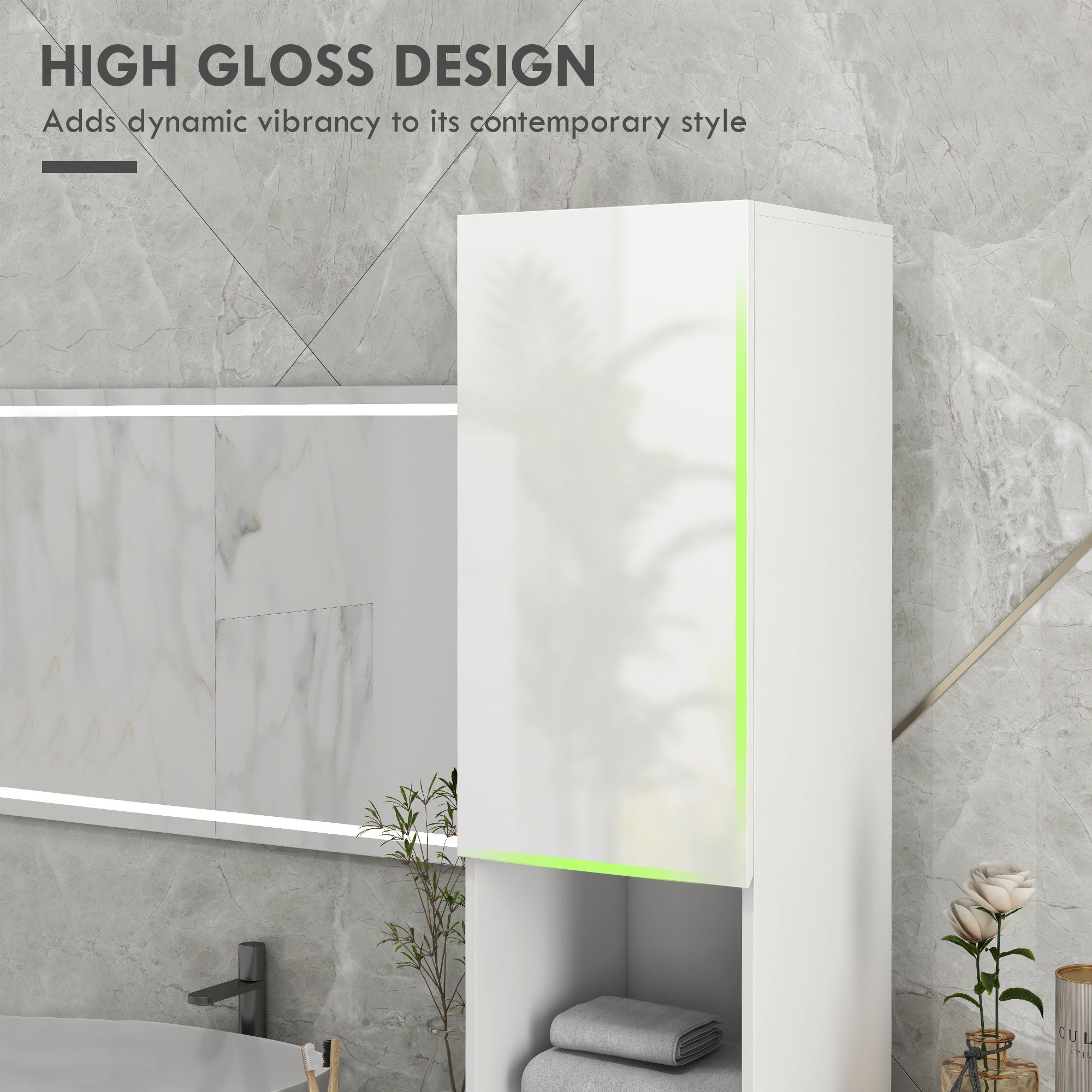 kleankin Multi-Storage Slim Bathroom Cabinet - High Gloss White - North Peak Garden Furniture