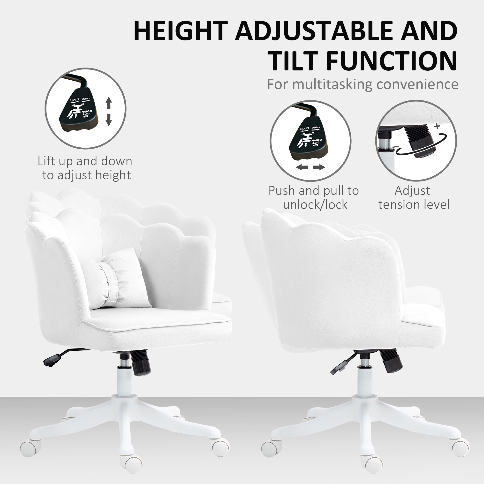 HOMCOM Velvet-Feel Petal Back Office Chair - White - North Peak Garden Furniture