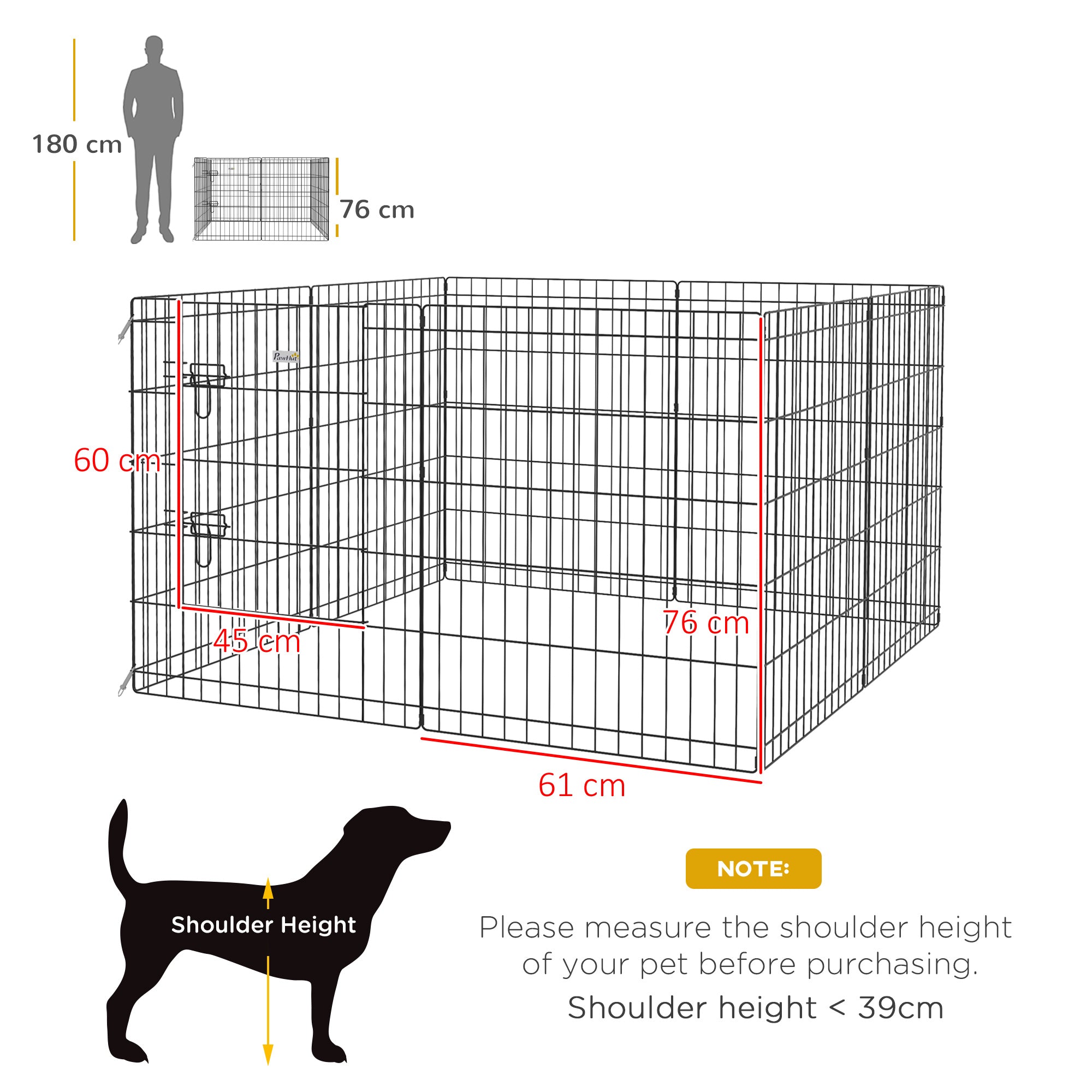 PawHut 8 Panel DIY Dog Pen with Door, for Dogs, Small Animals, Indoor/Outdoor Use, 76cm High - North Peak Garden Furniture