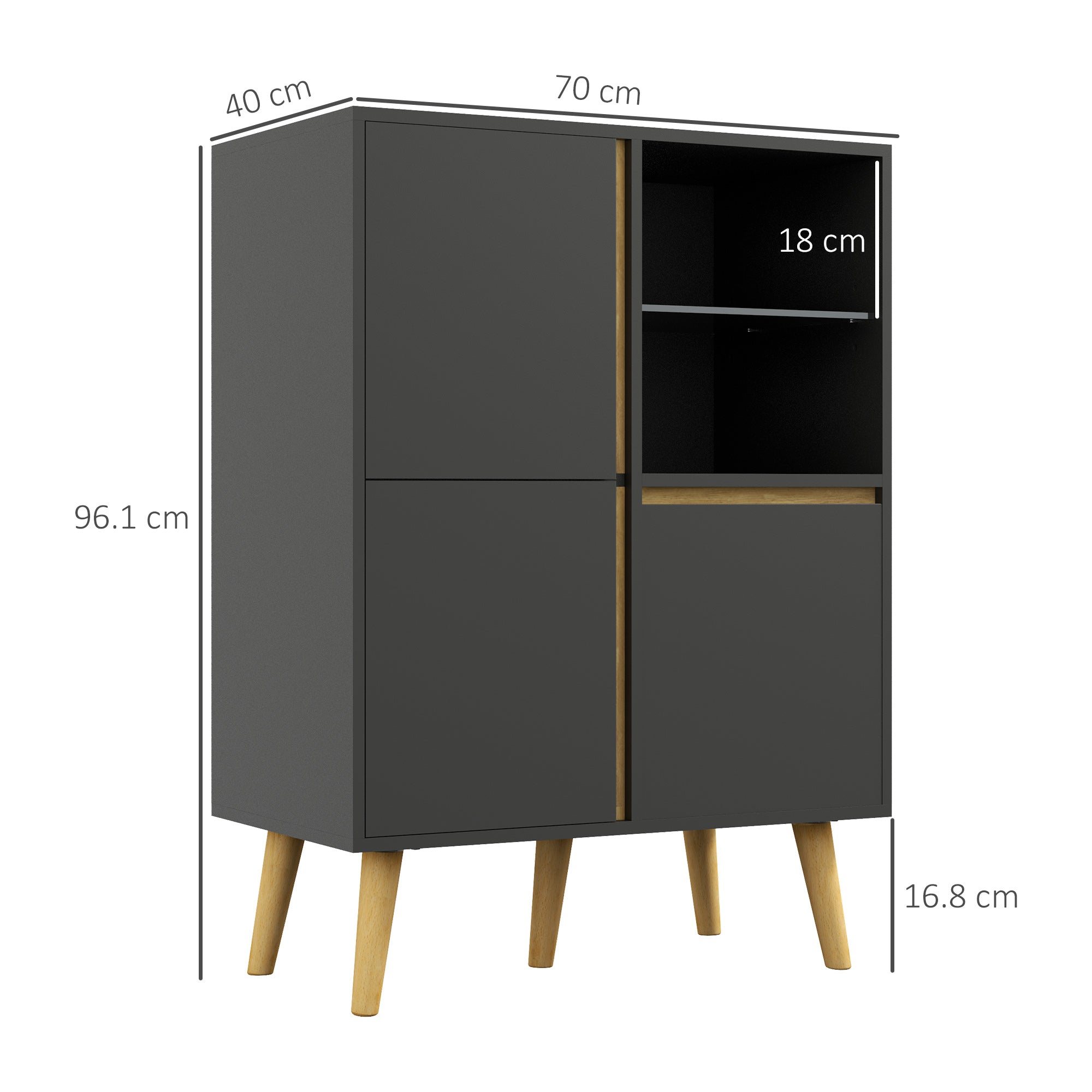 HOMCOM Storage Cabinet Sideboard with Tempered Glass Adjustable Shelves and Solid Wood Legs - North Peak Garden Furniture
