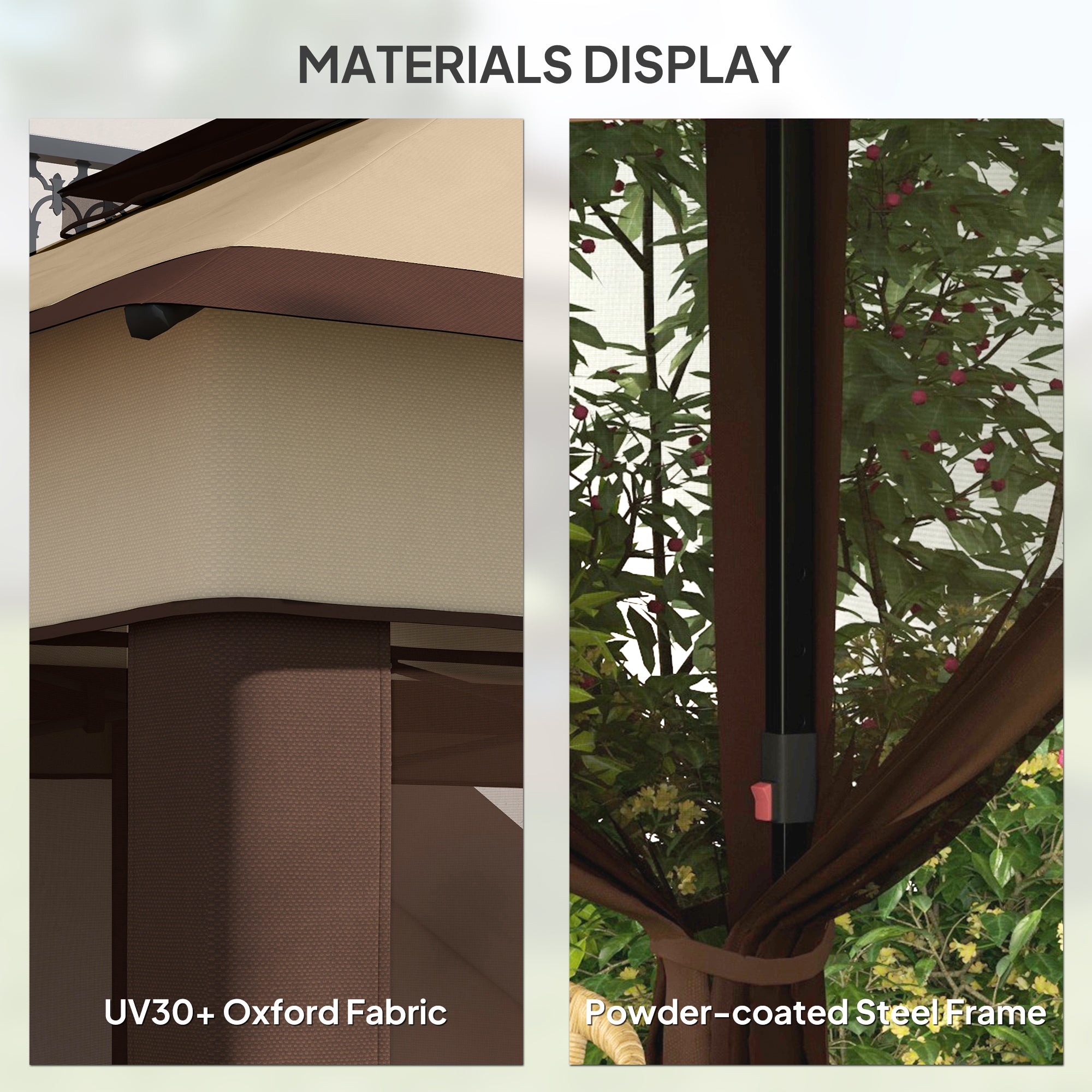 Outsunny 3 x 3(m) Pop Up Gazebo, Height Adjustable Instant Event Shelter with Netting and Carrying Bag, Beige - North Peak Garden Furniture