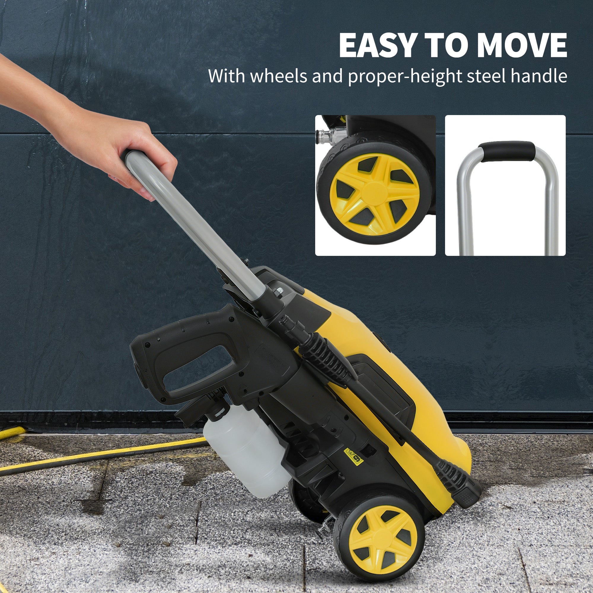 Outsunny 1800W High Pressure Washer, 150 Bar Pressure, 420 L/h Flow, Portable Power Washer Jet Wash Cleaner with Adjustable Nozzle, 6M Hose, Steel Handle for Home Patio Car Driveway, Yellow - North Peak Garden Furniture