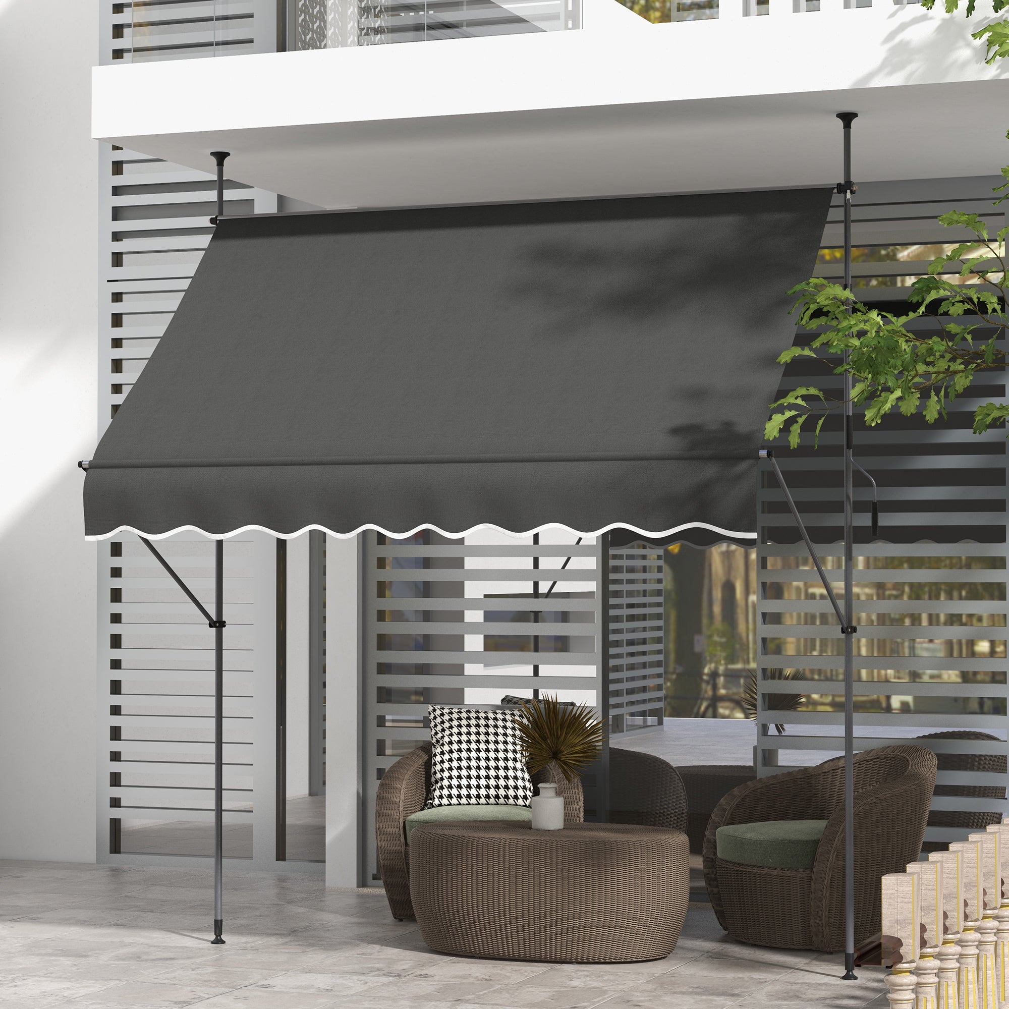 Outsunny 2.5 x 1.2m Retractable Awning, Free Standing Patio Sun Shade Shelter, UV Resistant, for Window and Door, Dark Grey - North Peak Garden Furniture