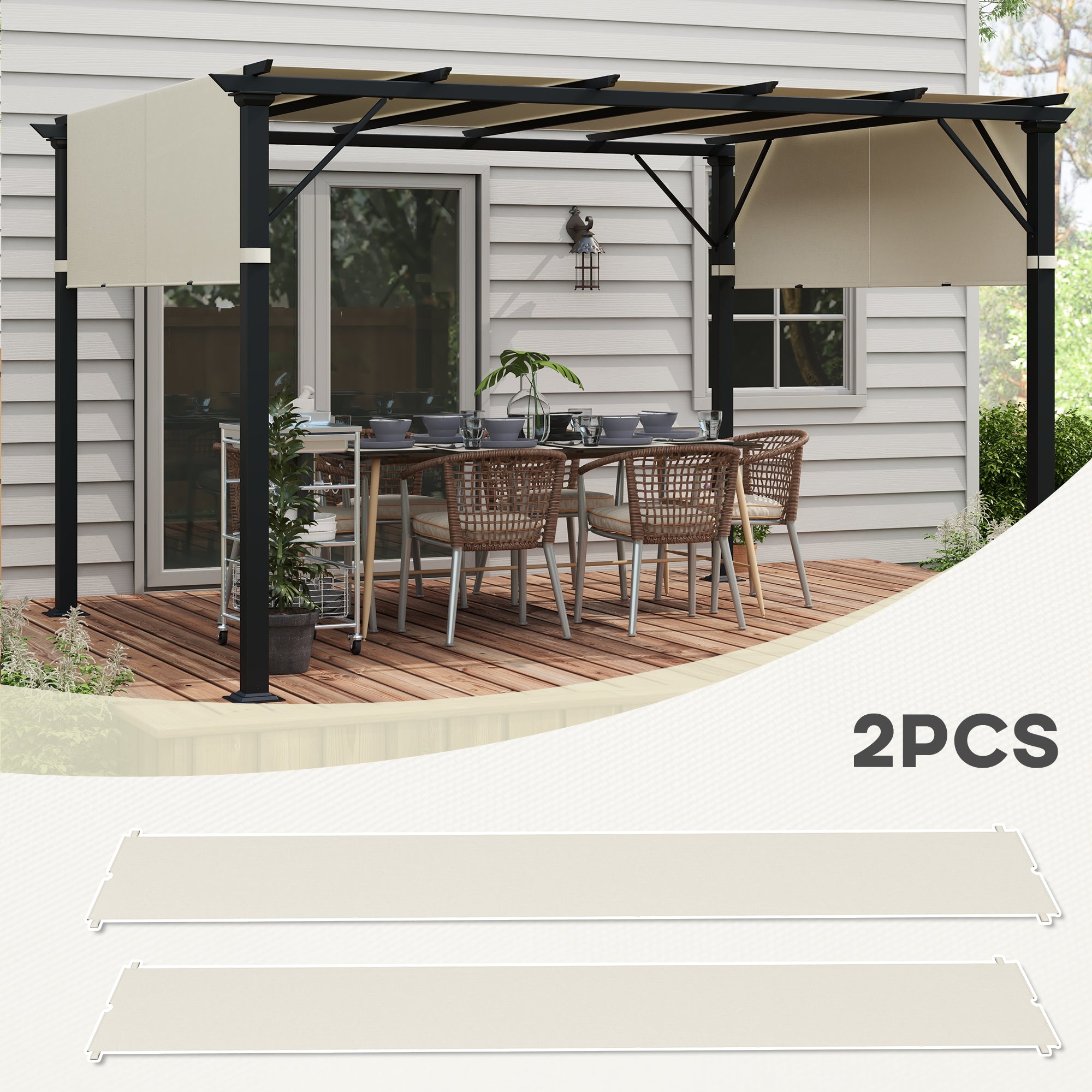 Outsunny 2 Pcs UV Protection Pergola Replacement Canopy, Pergola Shade Cover, Easy to Install, for 3 x 3(m) Pergola, Cream White