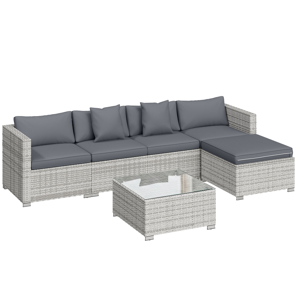Outsunny 6 Pieces Rattan Corner Sofa Set - Mixed Grey