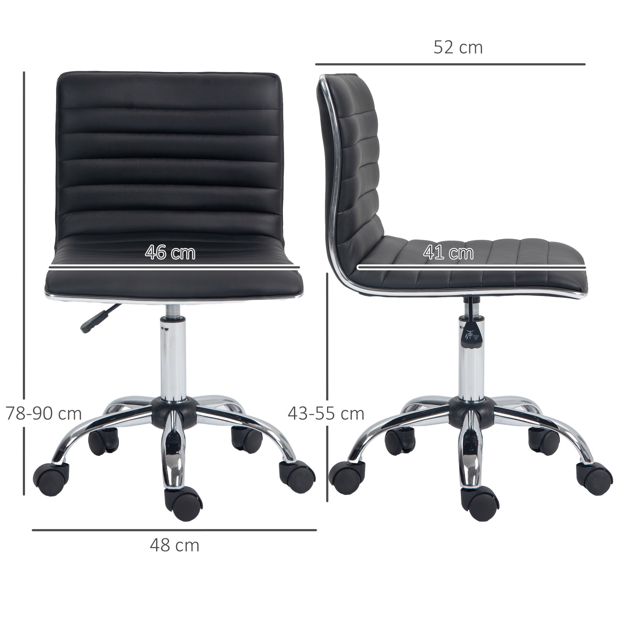 HOMCOM Adjustable Swivel Office Chair with Armless Mid-Back in PU Leather and Chrome Base - Black - North Peak Garden Furniture
