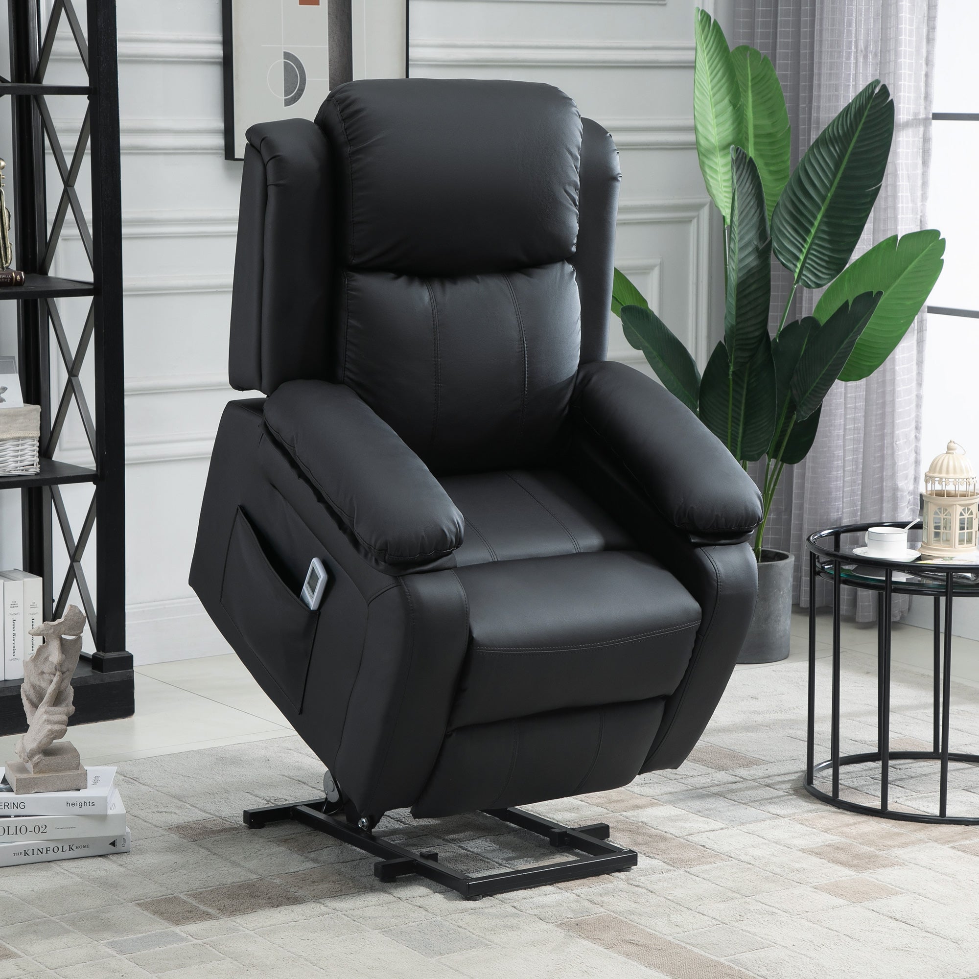 HOMCOM Electric Power Lift Recliner Chair Vibration Massage Reclining Chair with Remote Control and Side Pocket, Black - North Peak Garden Furniture