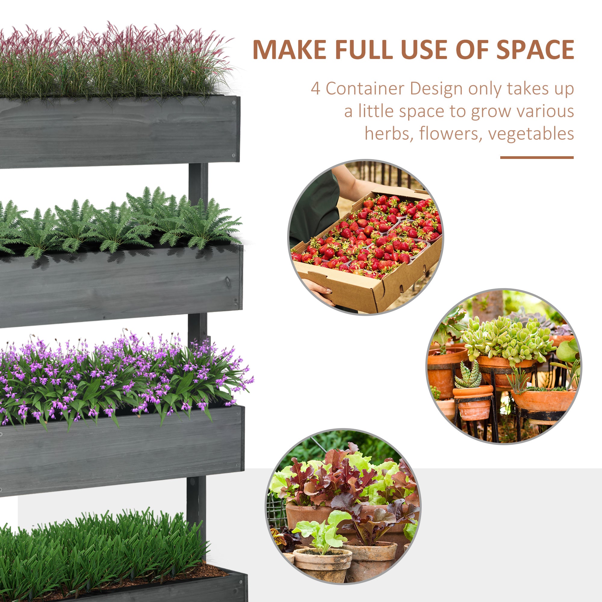 Outsunny Four-Tier Basket Wooden Plant Stand - Grey - North Peak Garden Furniture
