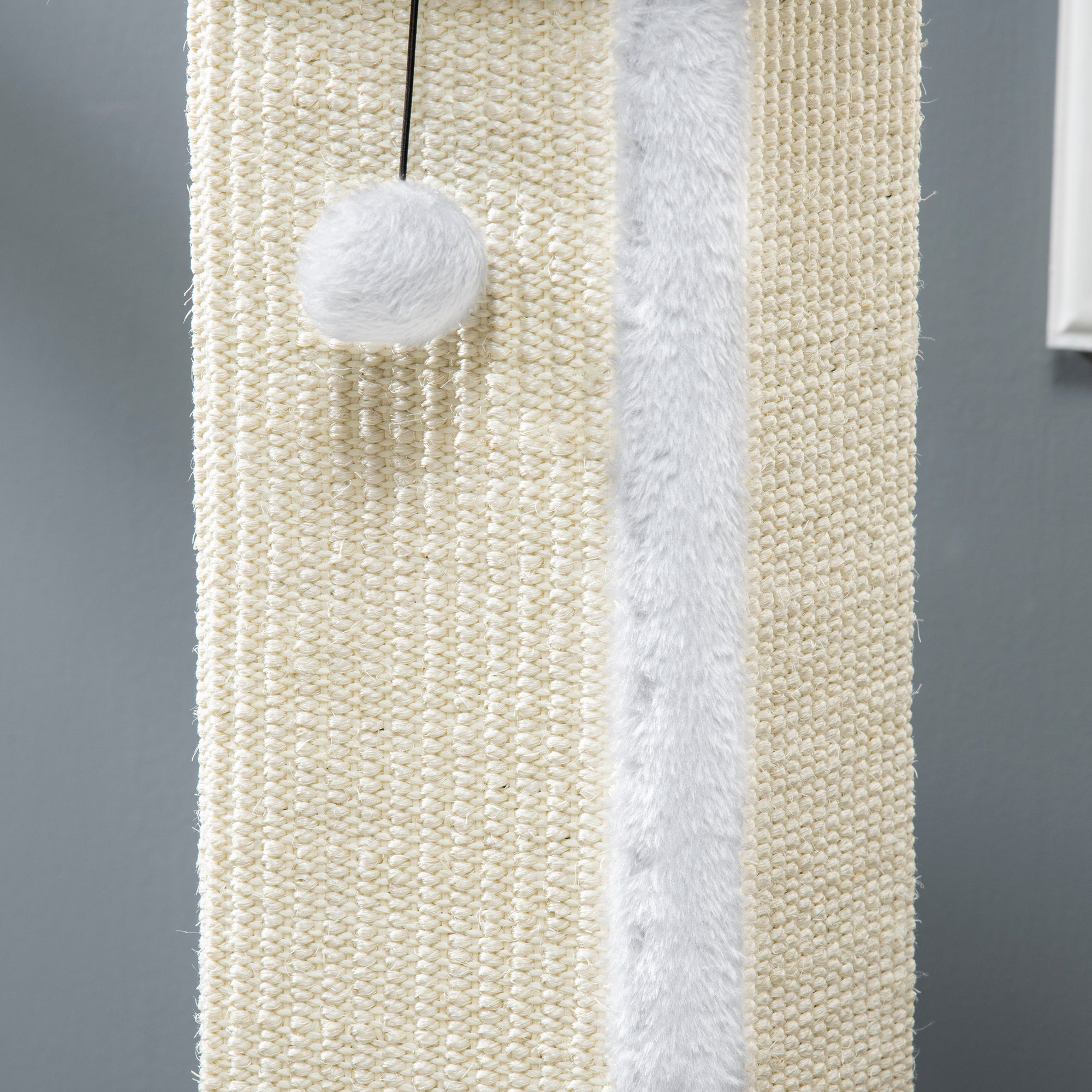 PawHut 81cm Cat Scratcher, Vertical Full Scratcher w/ Natural Sisal Rope, Hanging Ball, Soft Plush - White - North Peak Garden Furniture
