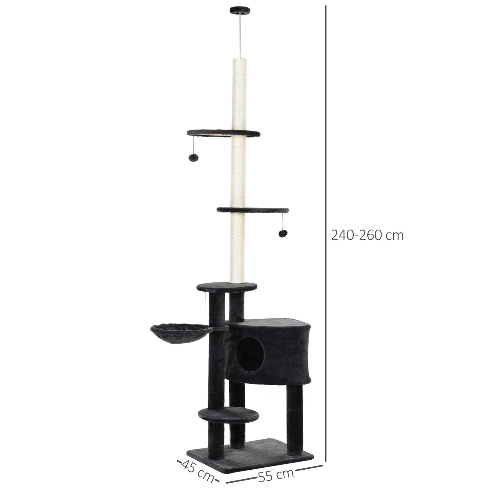 PawHut Vertical Cat Tree: Adjustable Height, Carpeted Platforms, Condo & Sisal Posts