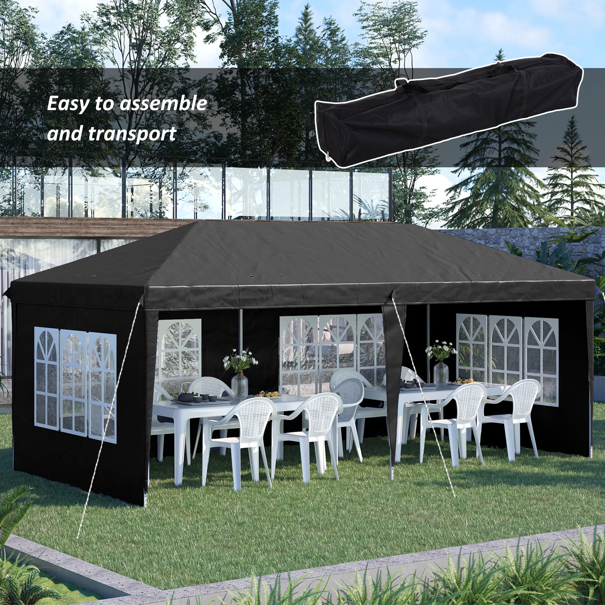 Outsunny 3 x 6m Pop-Up Gazebo, with Removable Walls - Black - North Peak Garden Furniture