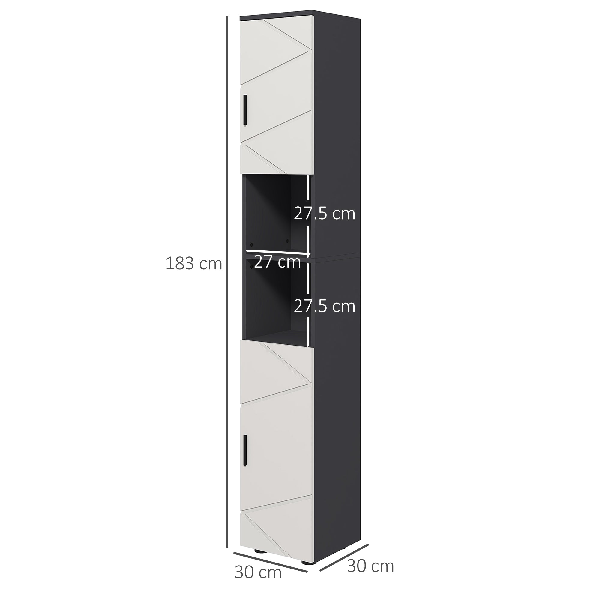 kleankin 183cm Tall Bathroom Cabinet, Narrow Bathroom Storage Cabinet with Open Shelves, 2 Doors Cabinets, Adjustable Shelves and Soft Close Mechanism, Grey - North Peak Garden Furniture