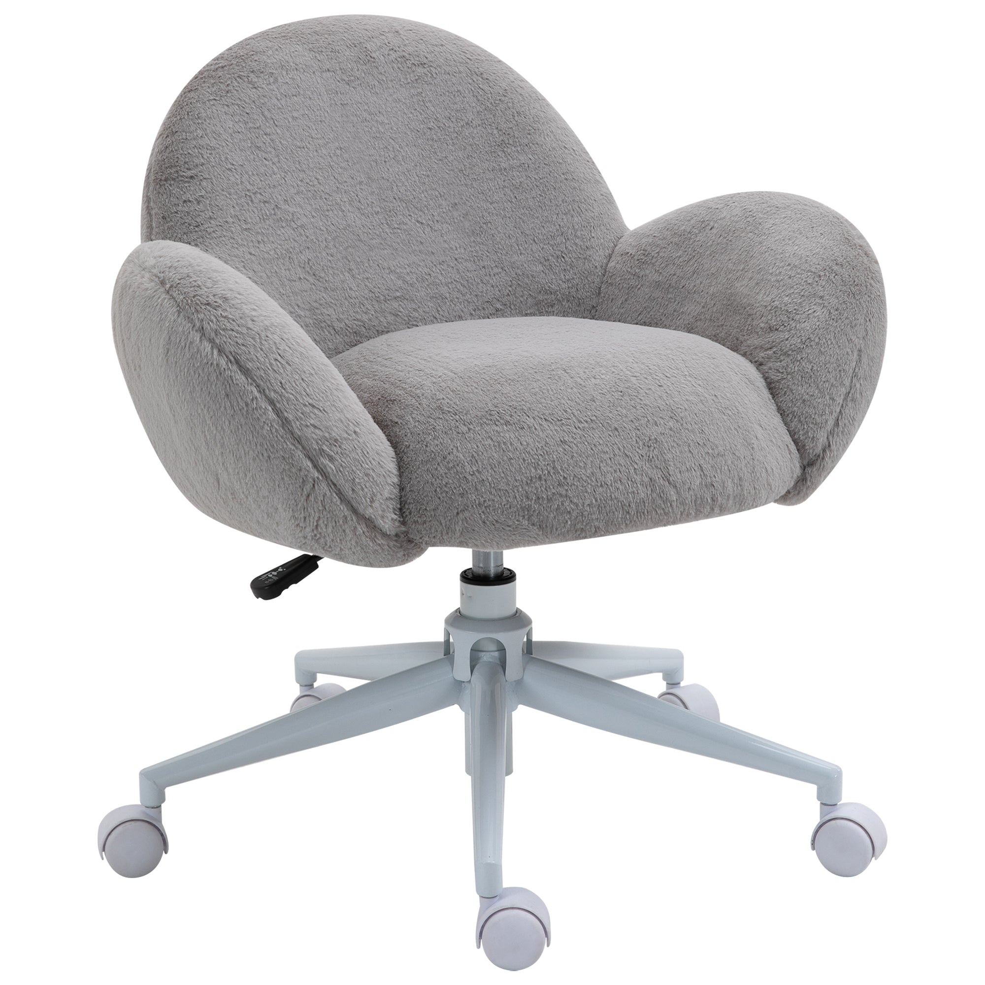 HOMCOM Makeup Vanity Chair, Cute Fluffy Desk Chair with Rolling Wheels for Bedroom Living Room, Grey