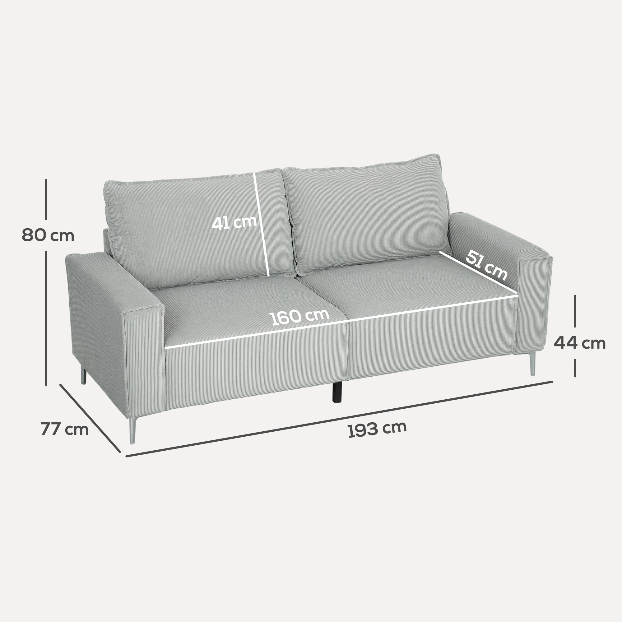 HOMCOM Three-Seater Corduroy - Light Grey - North Peak Garden Furniture