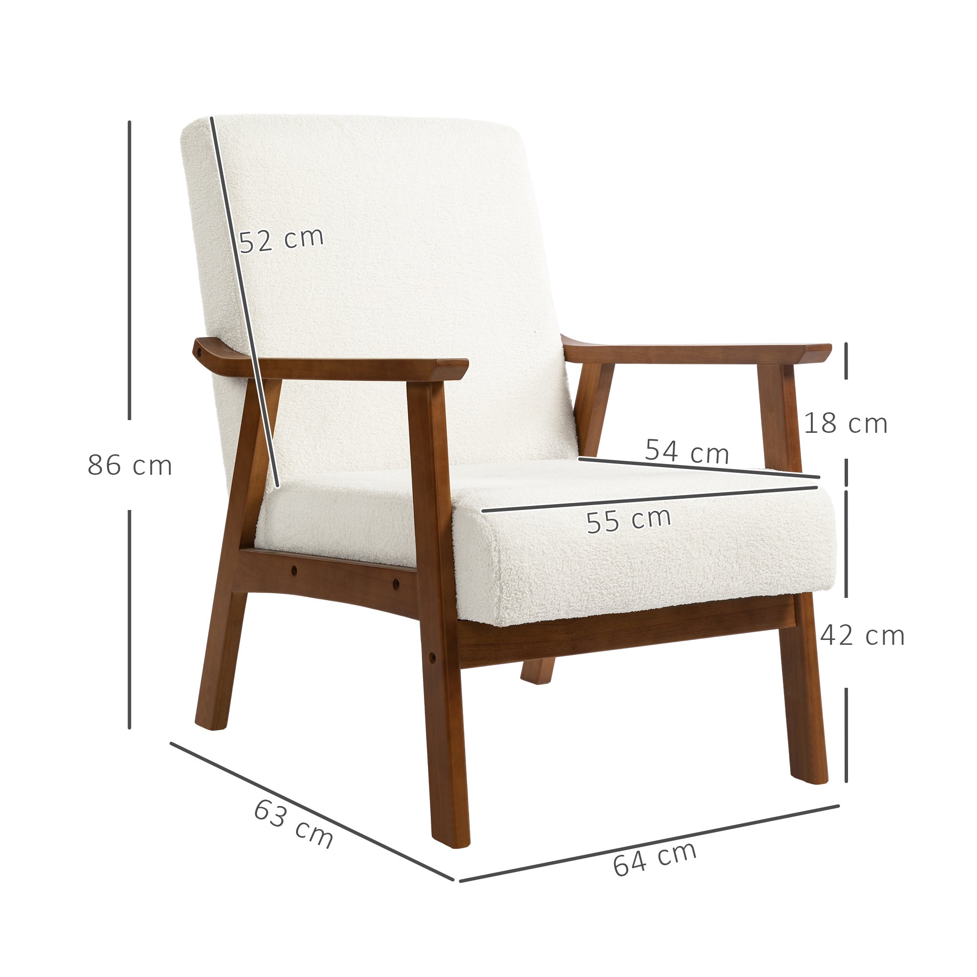 HOMCOM Boucle Seat Mid Century Accent Chair - White - North Peak Garden Furniture