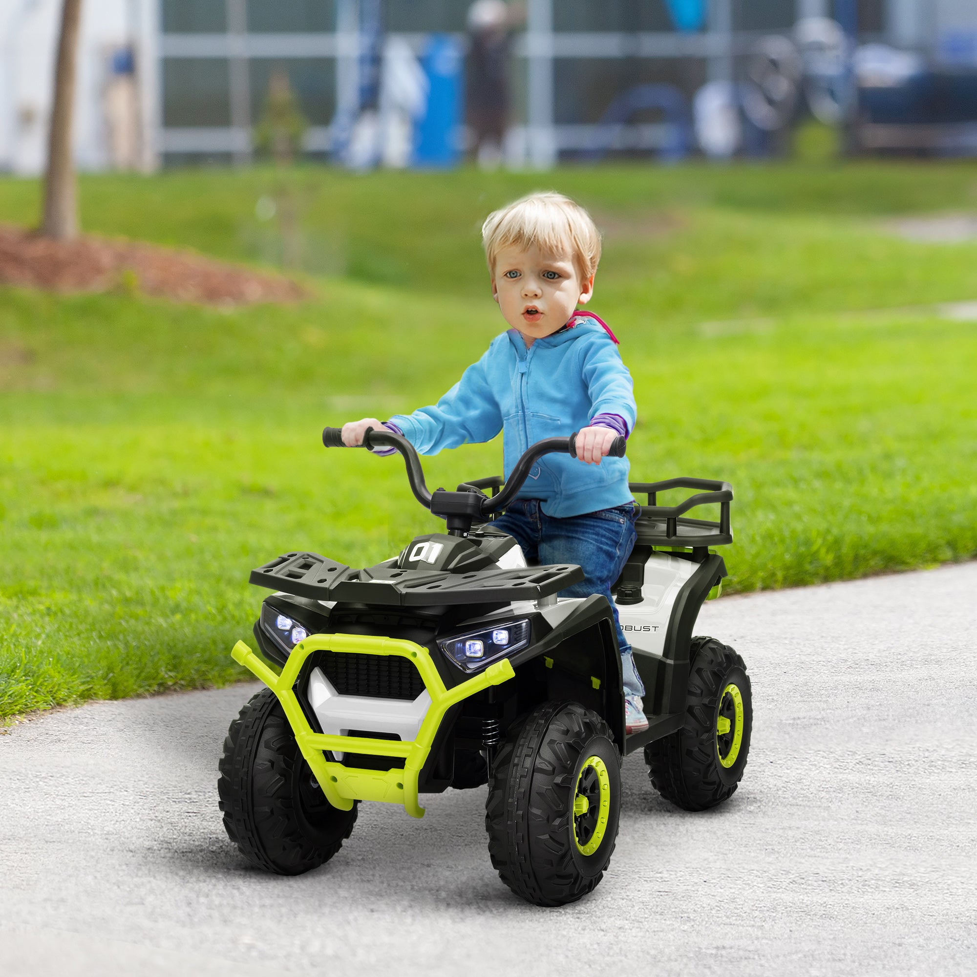 AIYAPLAY 12V Kids Electric Ride on ATV, Battery Powered Quad Bike w/ Spring Suspension, Forward Backward, Storage Basket - Green - North Peak Garden Furniture