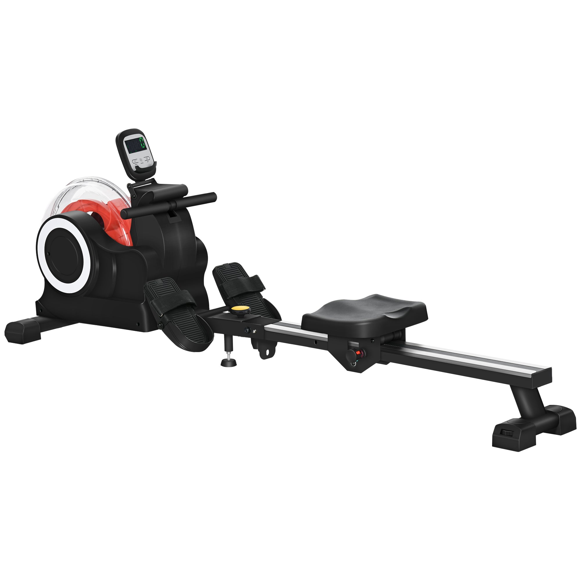 SPORTNOW Foldable Rowing Machine, Water Rower with Wheels, LCD Monitor and Tablet Holder for Cardio Training, Black - North Peak Garden Furniture