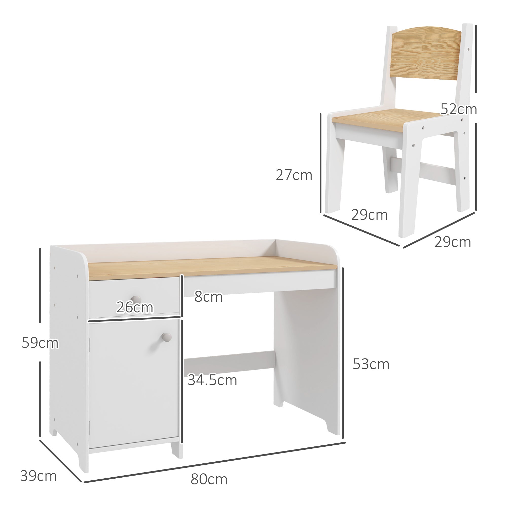 ZONEKIZ Kids Desk and Chair Set for 3-6 Years with Storage Drawer, Study Table and Chair for Children - White - North Peak Garden Furniture