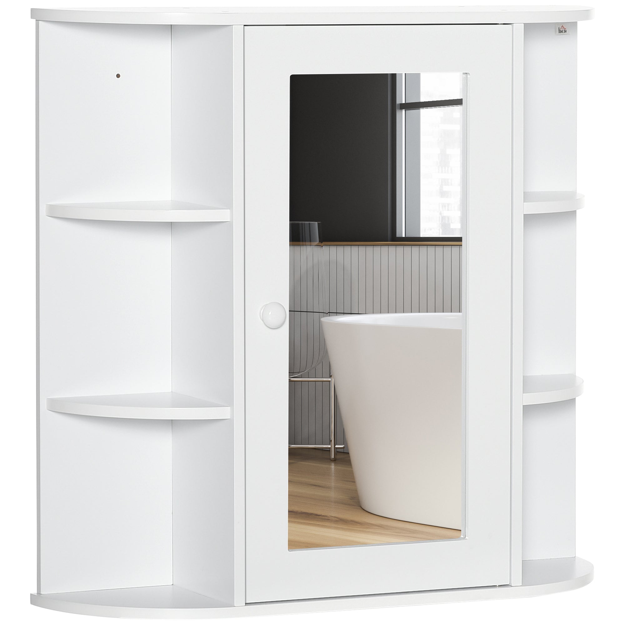 HOMCOM Wall Mounted Bathroom Cabinet with Mirror Single Door Storage Organizer 2-tier Inner Shelves White - North Peak Garden Furniture
