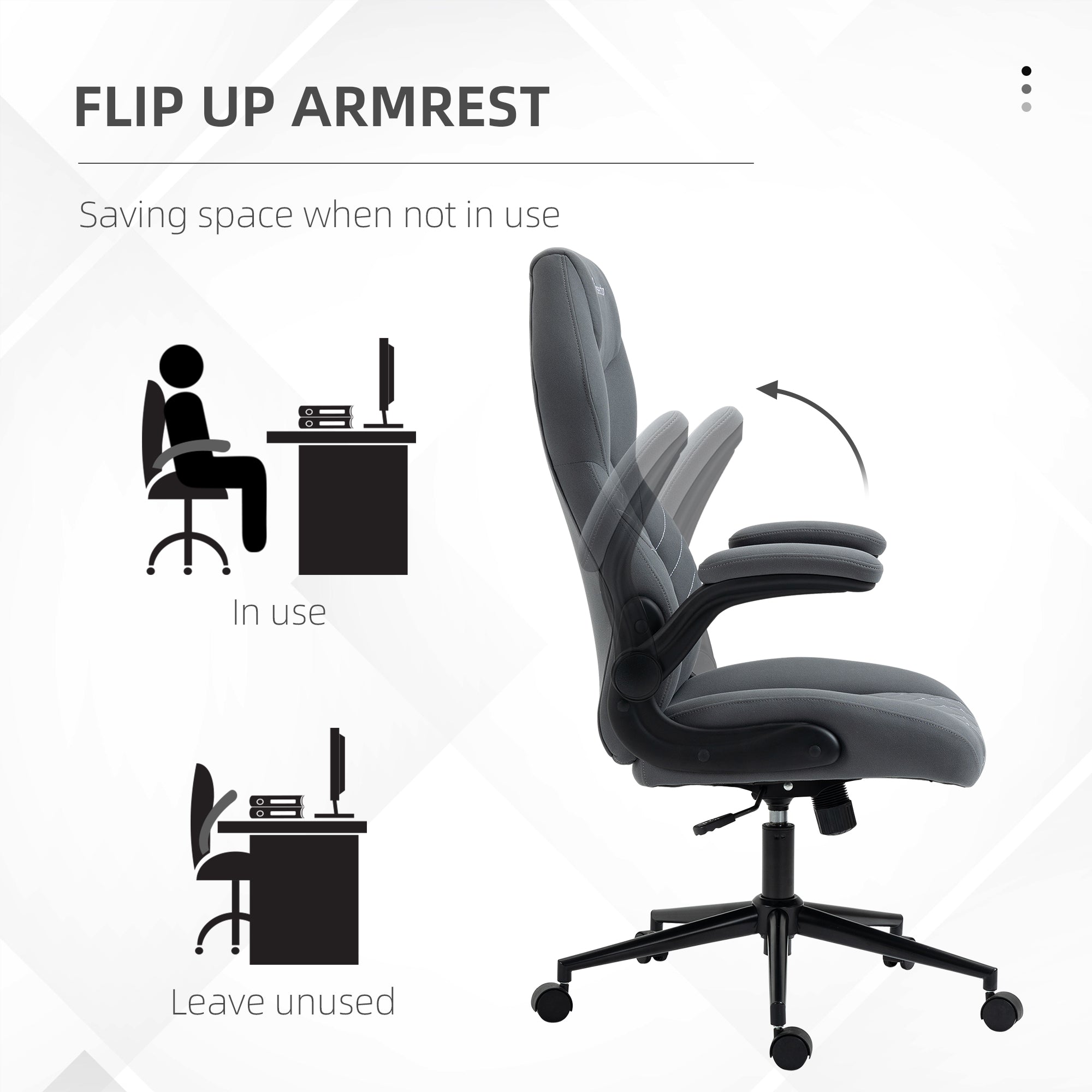 Vinsetto Home Office Desk Chair, Computer Chair with Flip Up Armrests, Swivel Seat and Tilt Function, Dark Grey - North Peak Garden Furniture