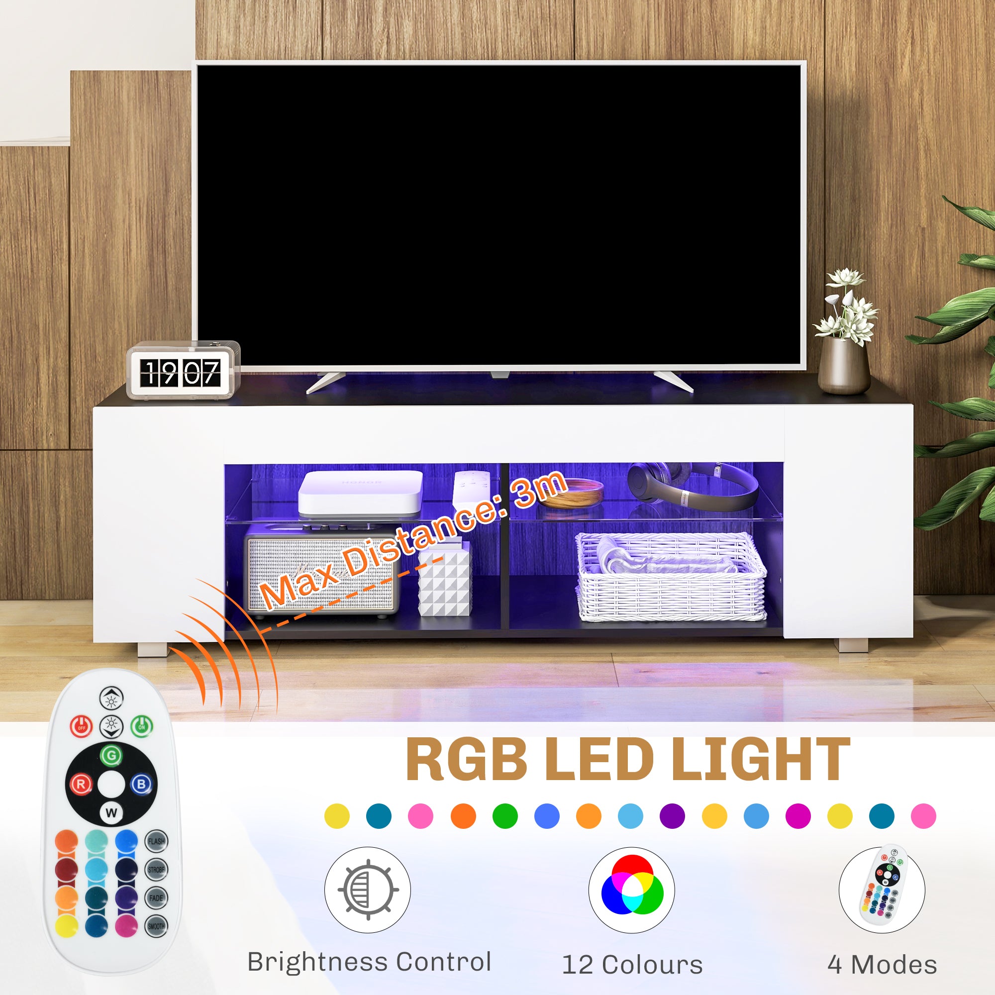 HOMCOM Multi-Shelf TV Cabinet, with Adjustable LED Lights - White - North Peak Garden Furniture