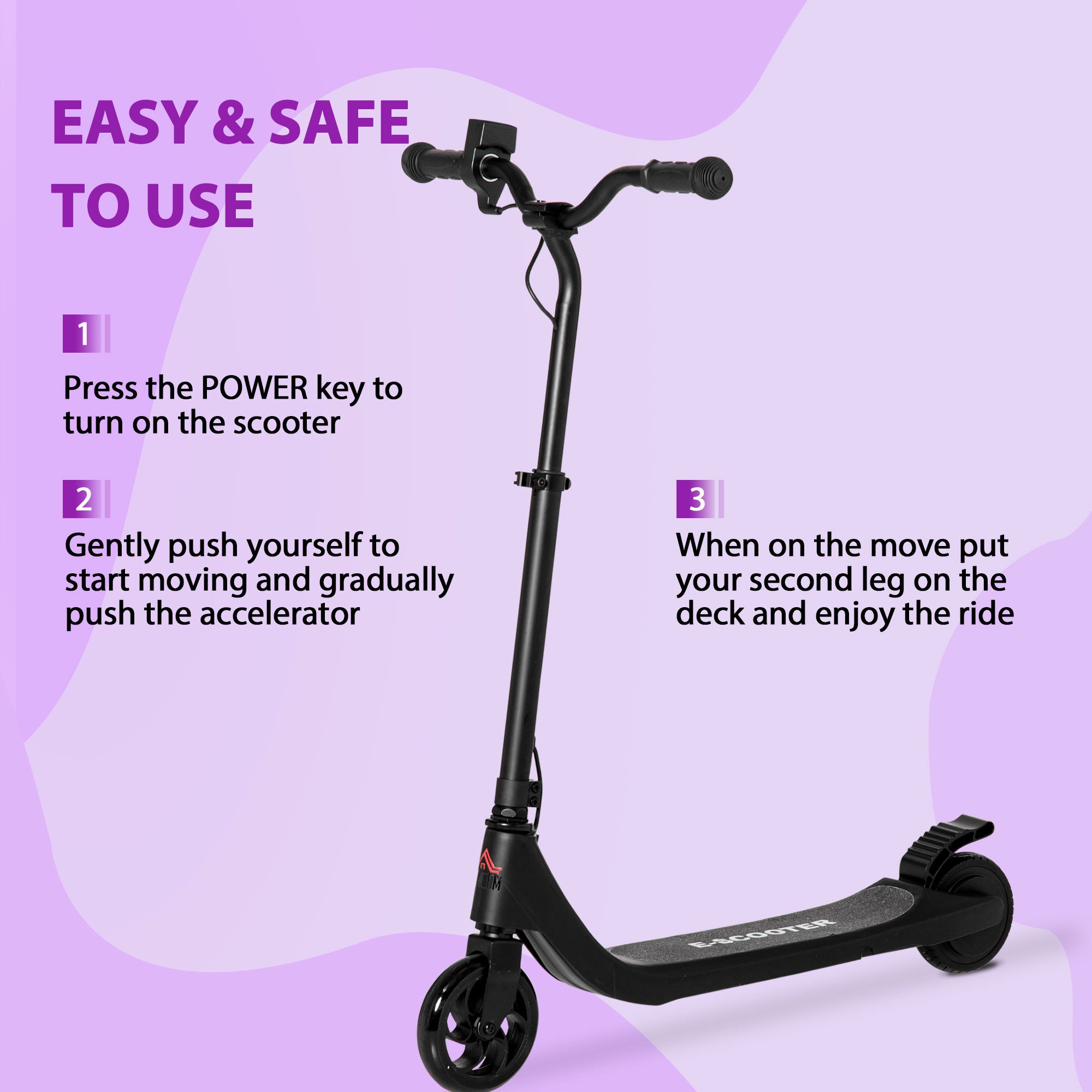 HOMCOM Electric Scooter, 120W Motor E-Scooter with Battery Display, Adjustable Height, Rear Brake for Ages 6+ Years - Black