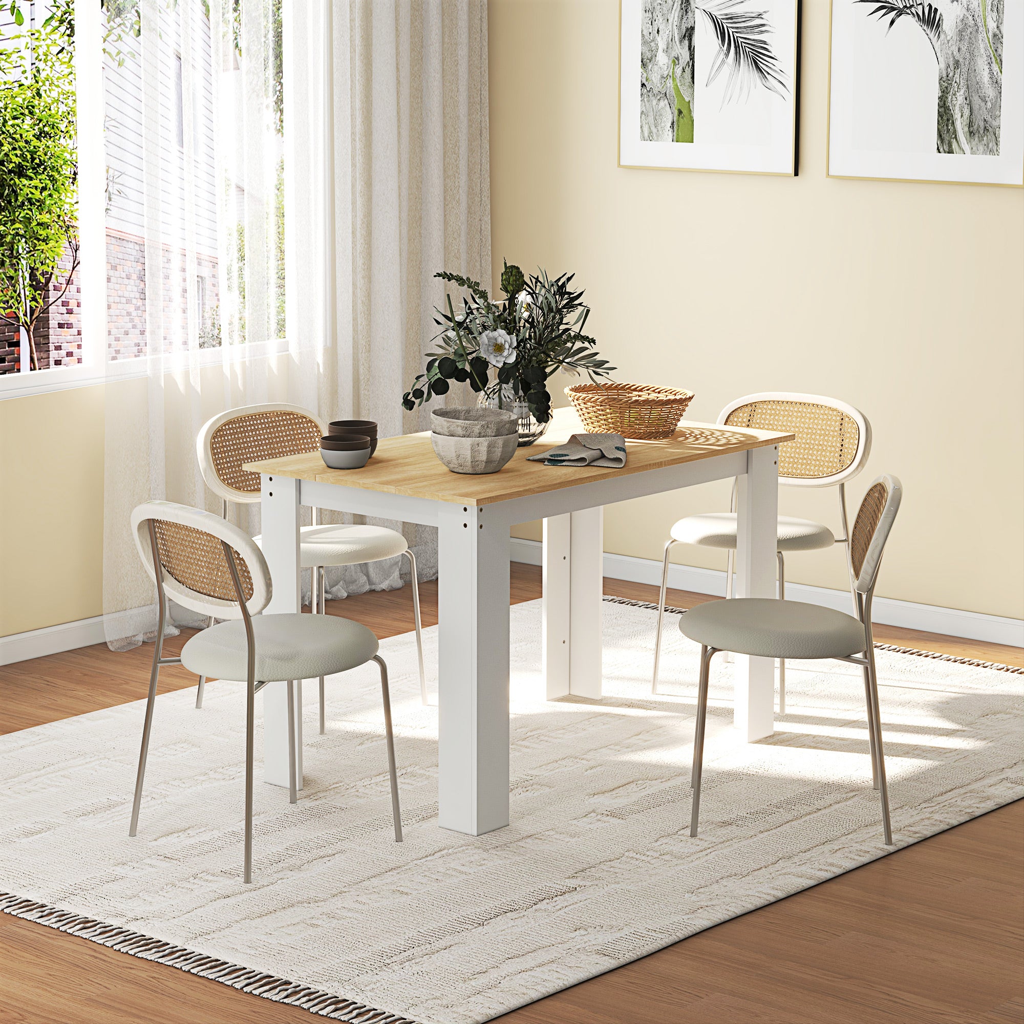 HOMCOM Dining Table for 4-6 People, Kitchen Table with Wood Effect for Dining Room, Oak and White