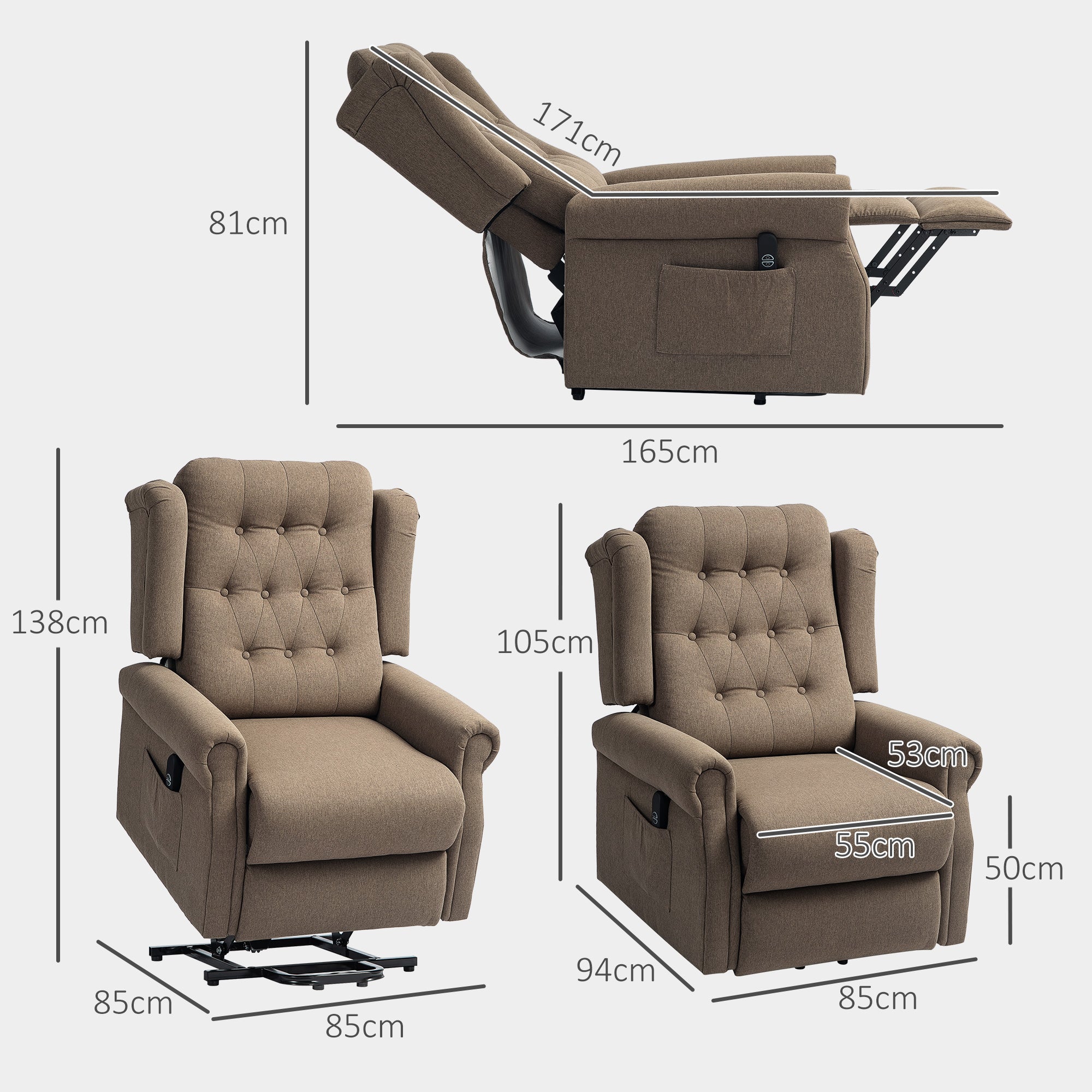 HOMCOM 45° Lifting Riser and Recliner Armchair - Dark Brown - North Peak Garden Furniture