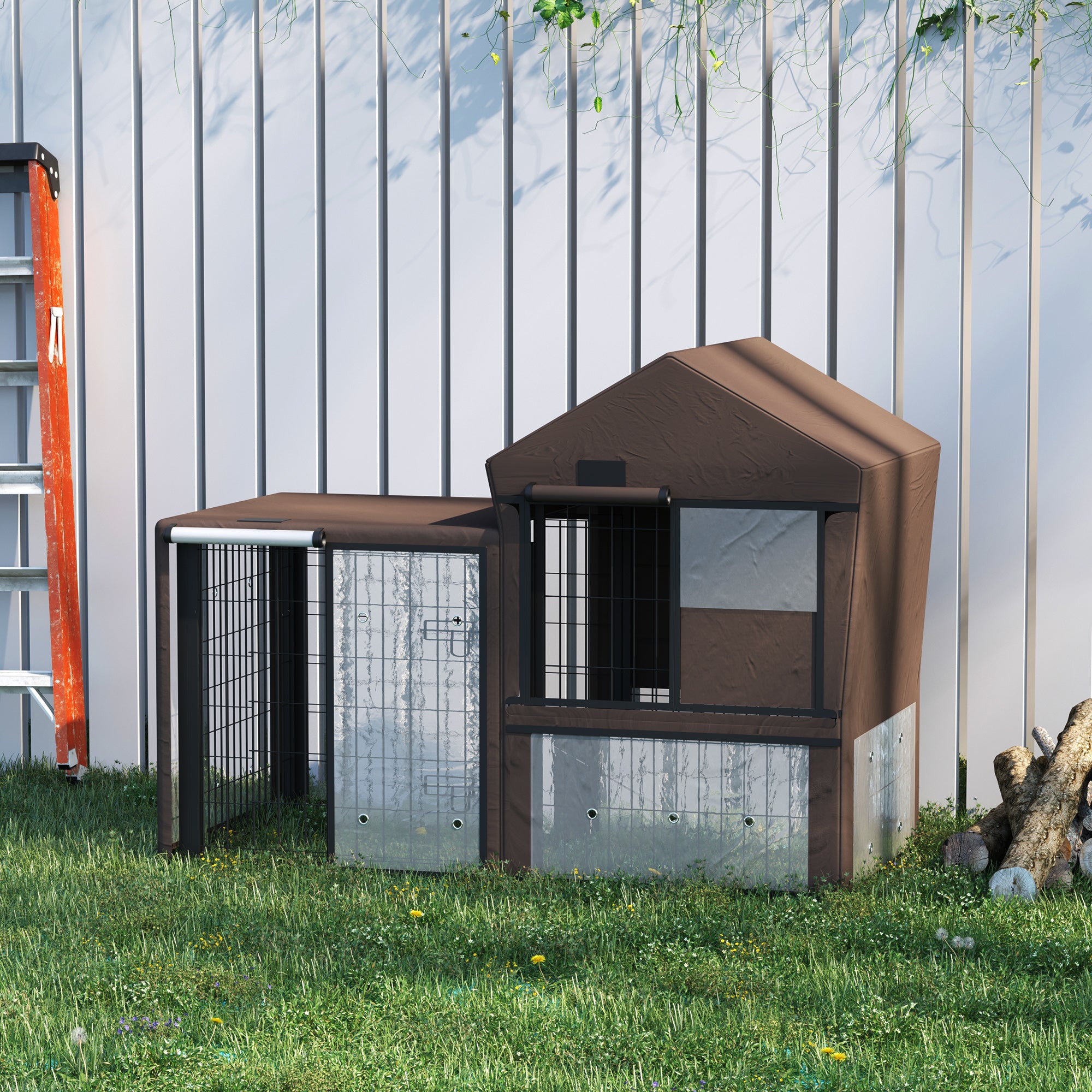 PawHut Rabbit Hutch Cover, Water-Resistant Pets Cage Protector, Breathable Guinea Pig Cage Cover - Brown - North Peak Garden Furniture