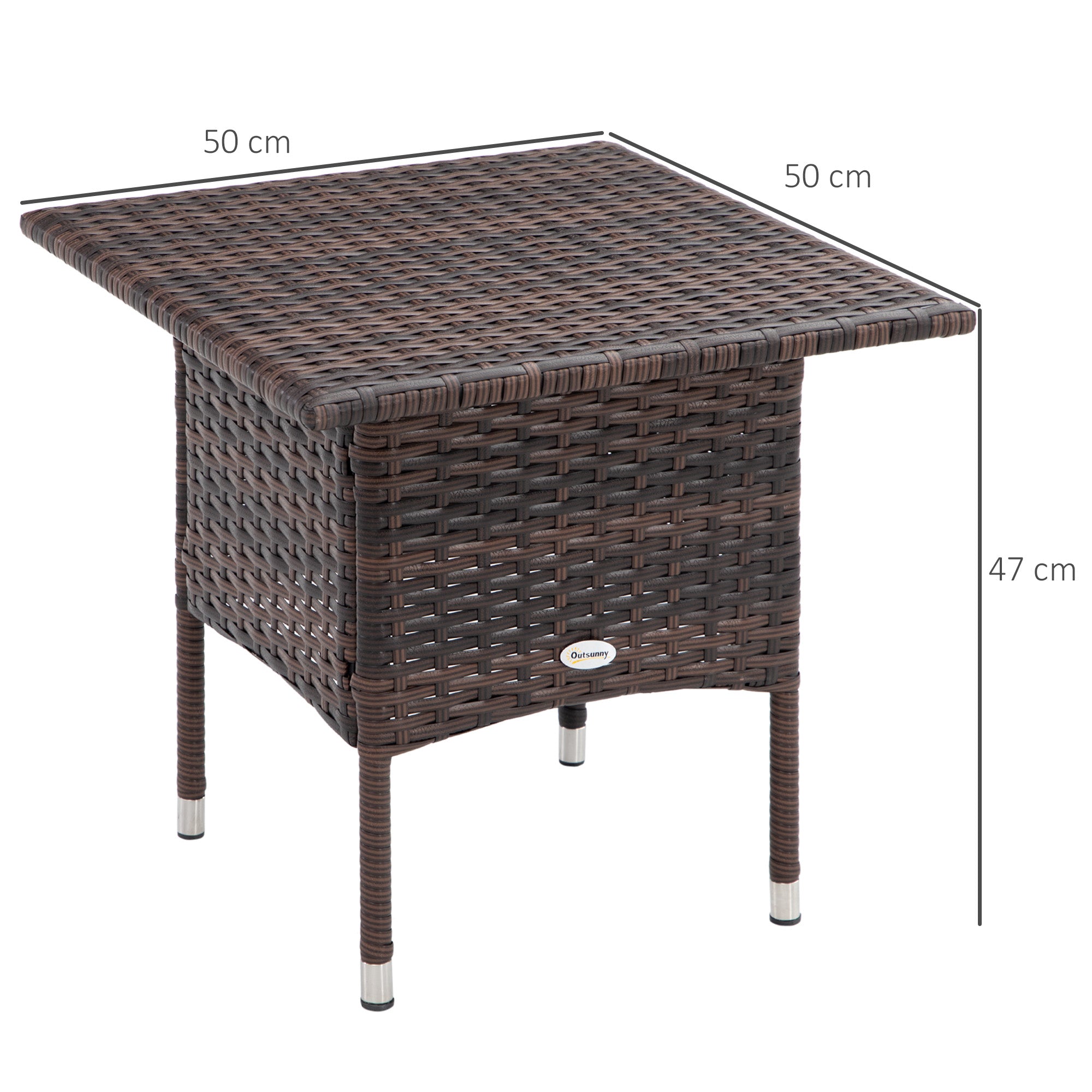 Outsunny Outdoor Rattan Side Table Coffee Table with Plastic Board, Full Woven Table Top for Patio, Garden, Balcony, Mixed Brown - North Peak Garden Furniture