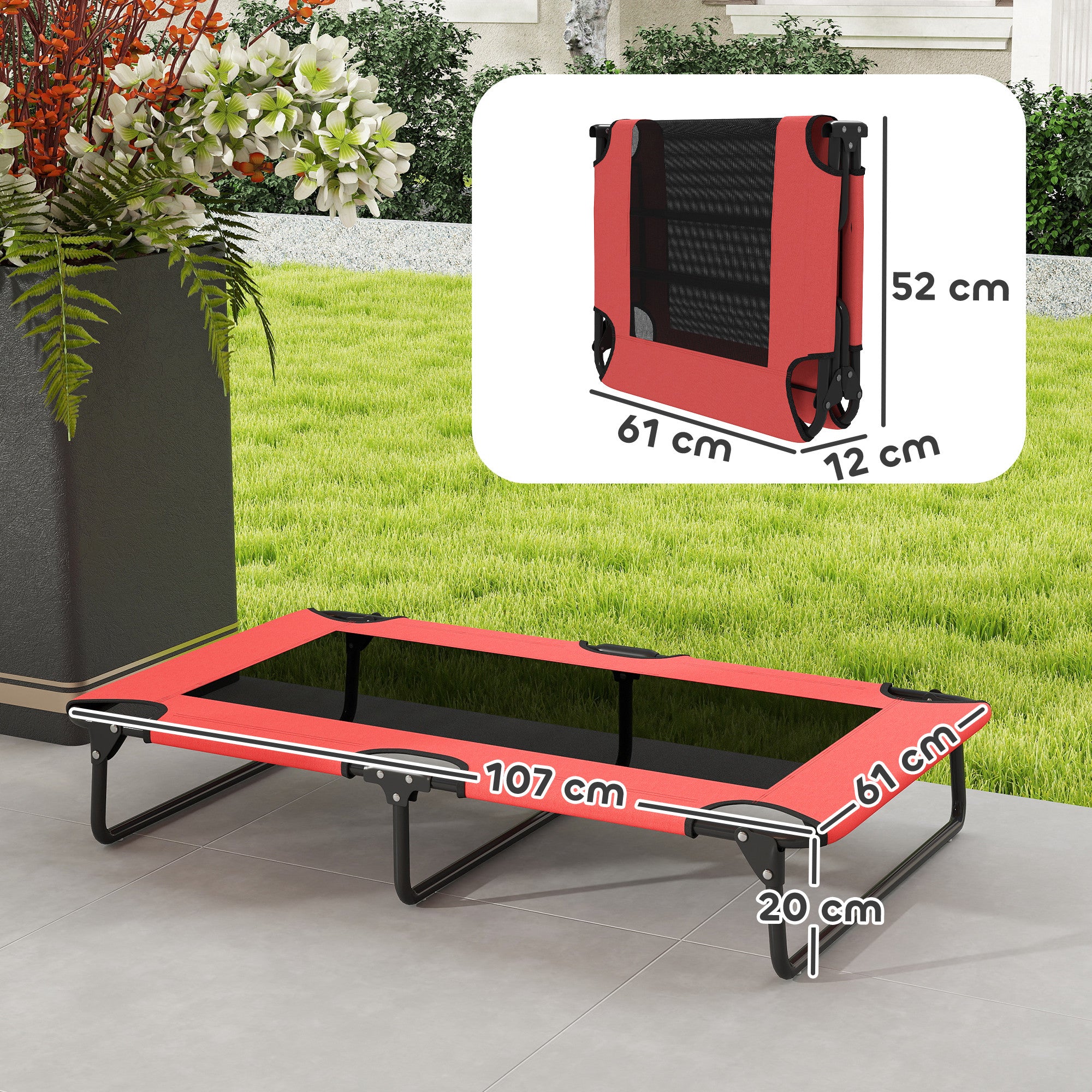 PawHut Portable Raised Dog Bed, Elevated Pet Cot with Breathable Mesh for Indoor Outdoor, for Large Dogs, Red - North Peak Garden Furniture