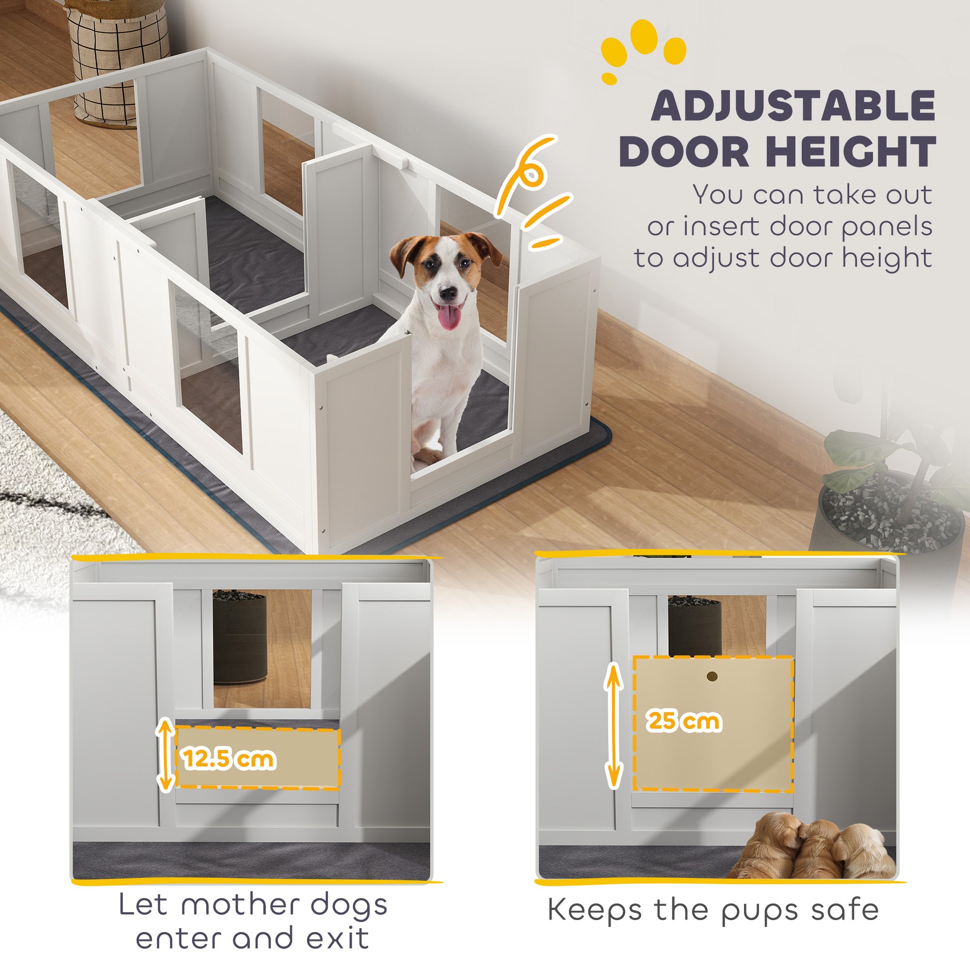 PawHut Two Room Design Whelping Box for Dogs with Whelping Pad, Clear Panels, Adjustable Entrance, for Small Dogs, 164 x 80cm