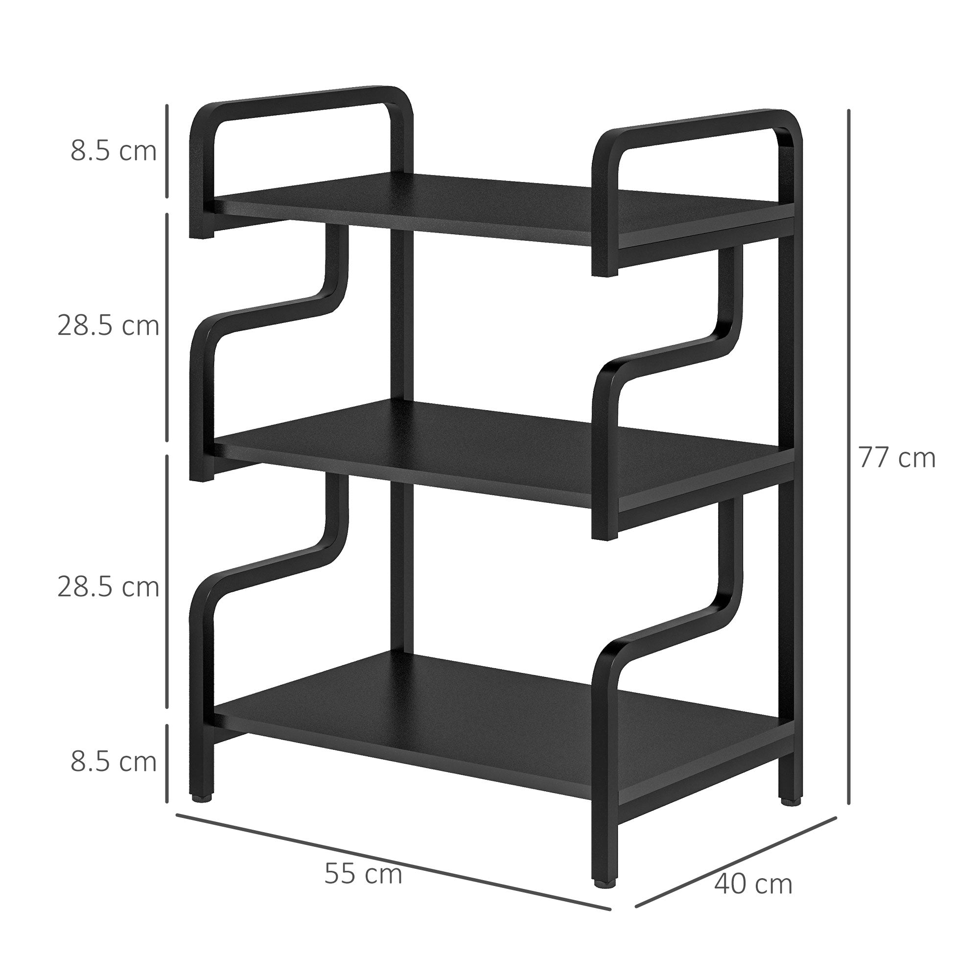 HOMCOM 3-Tier Printer Stand with Storage Shelves, Printer Table, 55 x 40 x 77cm Printer Shelf for Home Office, Study, Black - North Peak Garden Furniture