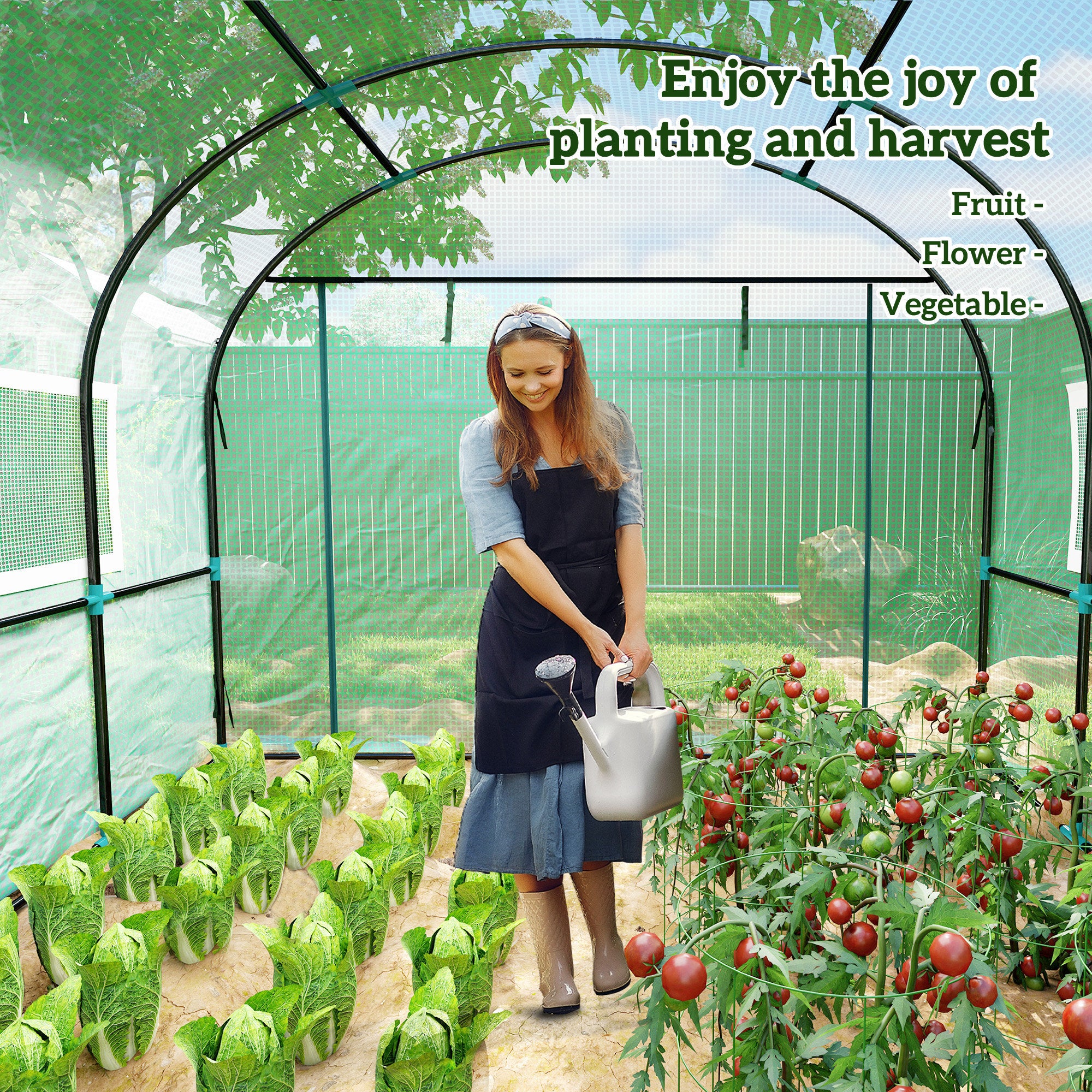 Outsunny 300 x 300cm Walk-In Polytunnel Greenhouse - Green - North Peak Garden Furniture