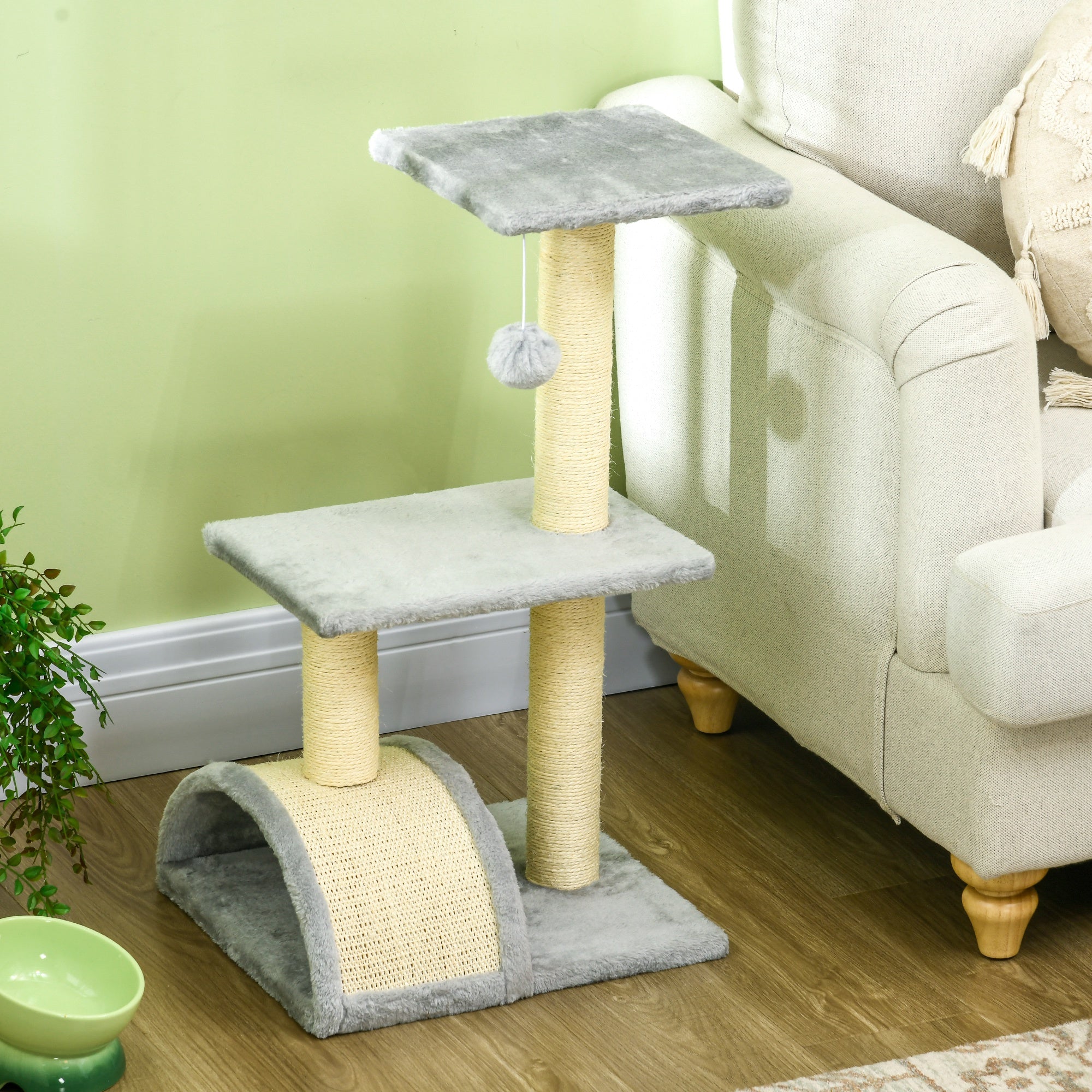 PawHut 72cm Cat Tree with Scratching Post, Pad for Indoor Cats - Light Grey - North Peak Garden Furniture