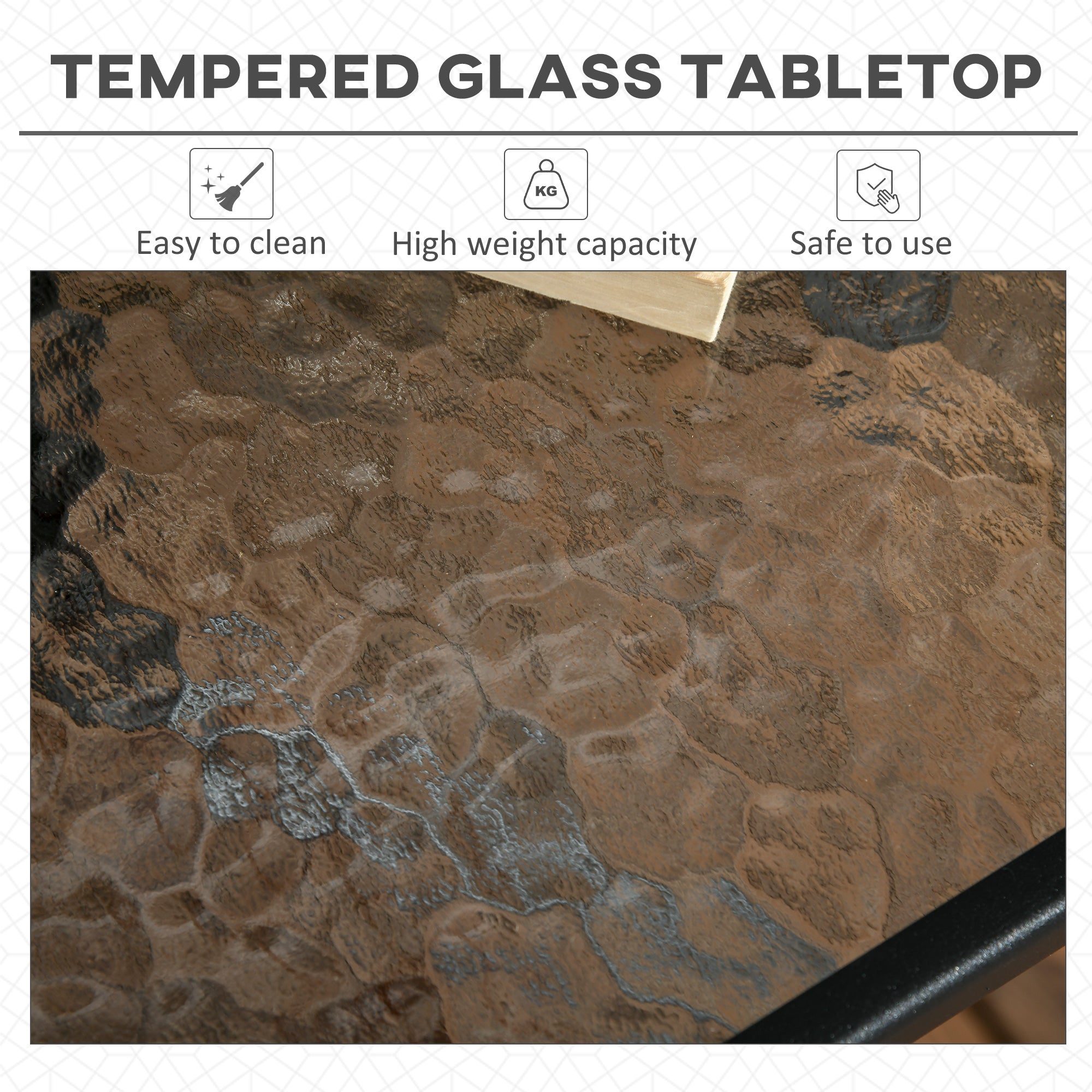 Outsunny Square Patio Table, Tempered Glass Top Bistro Table, Garden Dining Table, Outdoor Accent Coffee Table 76 x 76cm Steel Frame with Umbrella Hole - North Peak Garden Furniture