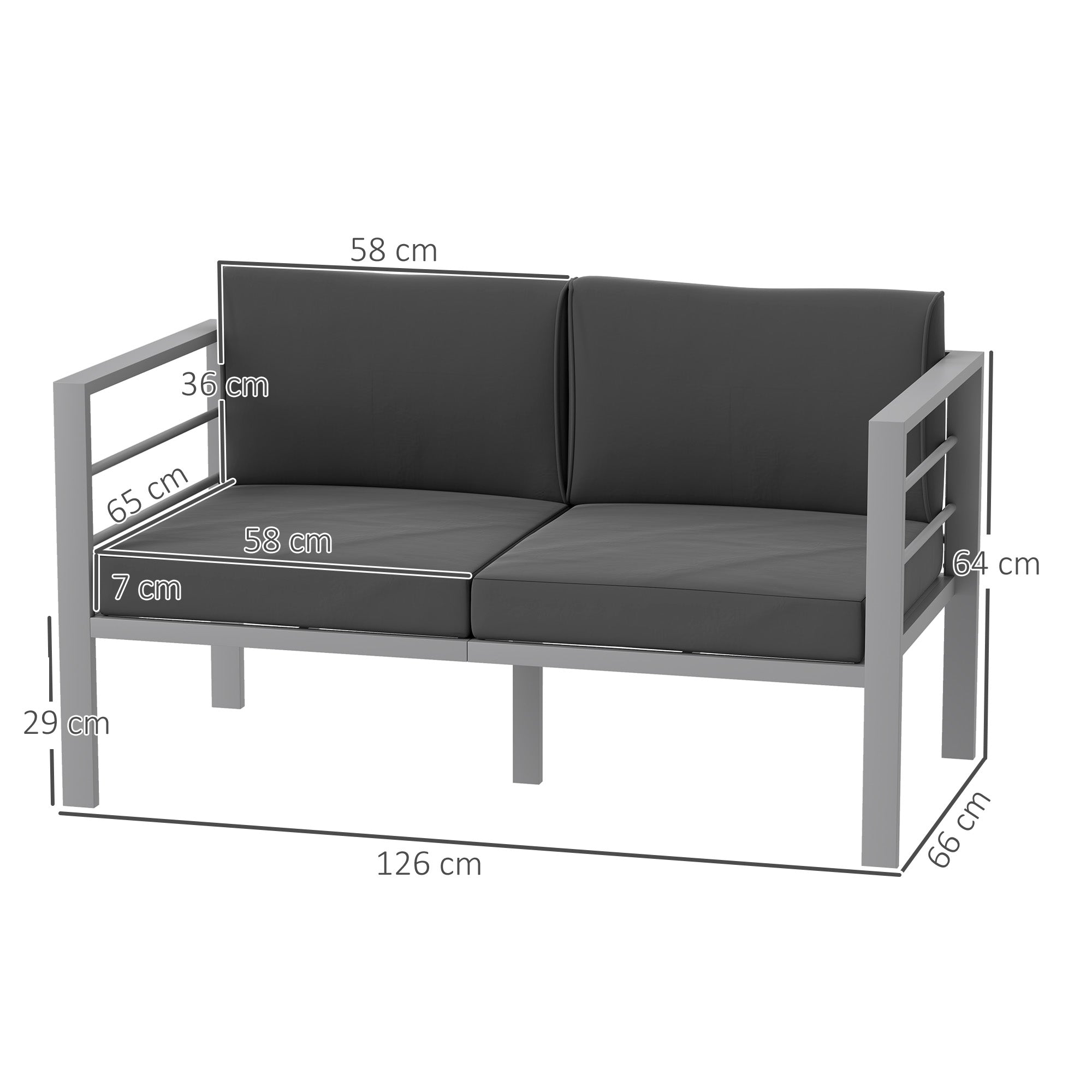 Outsunny Two-Seater Aluminium Garden Sofa - Grey - North Peak Garden Furniture