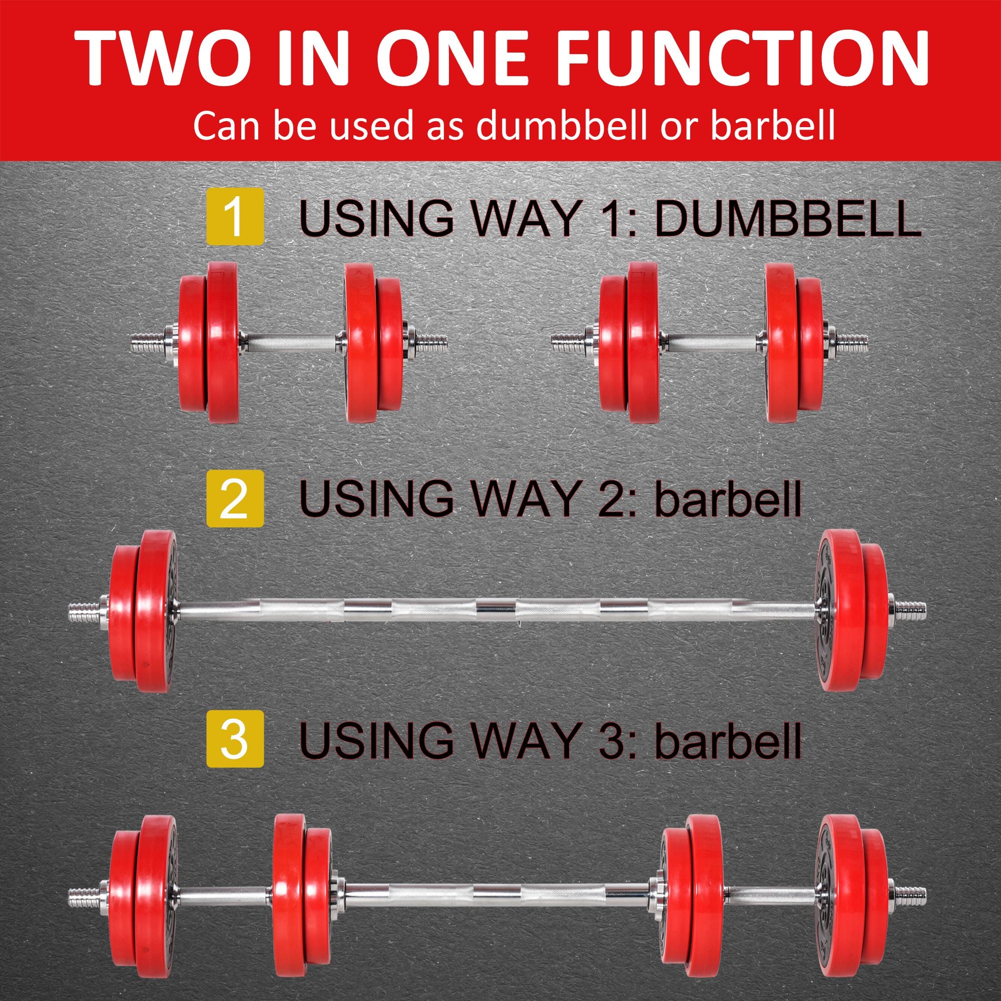 HOMCOM 20KGS 2-In-1 Dumbbell & Barbell Adjustable Set Strength Muscle Exercise Fitness Plate Bar Clamp Rod Home Gym Sports Area - North Peak Garden Furniture