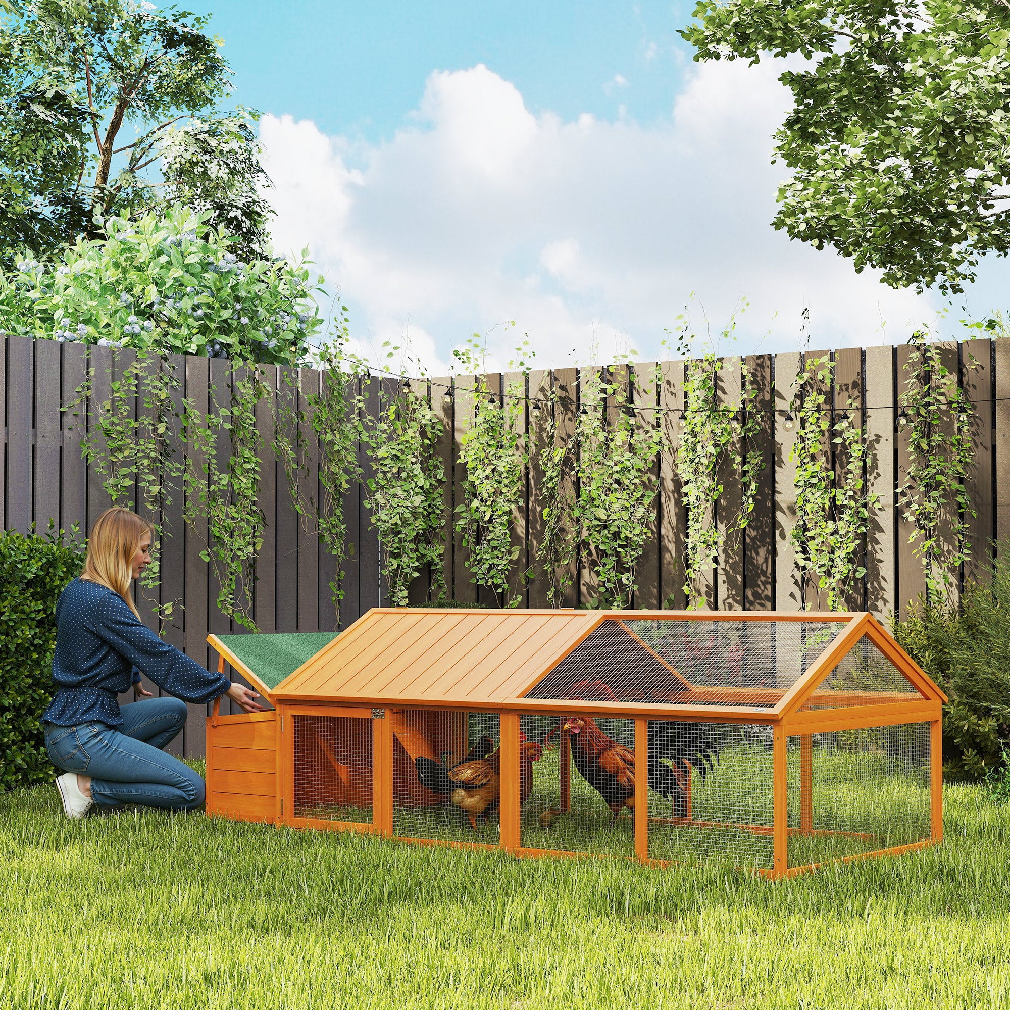 PawHut Wooden Chicken Coop with Nesting Box, Openable Roof, for 4-8 Chickens
