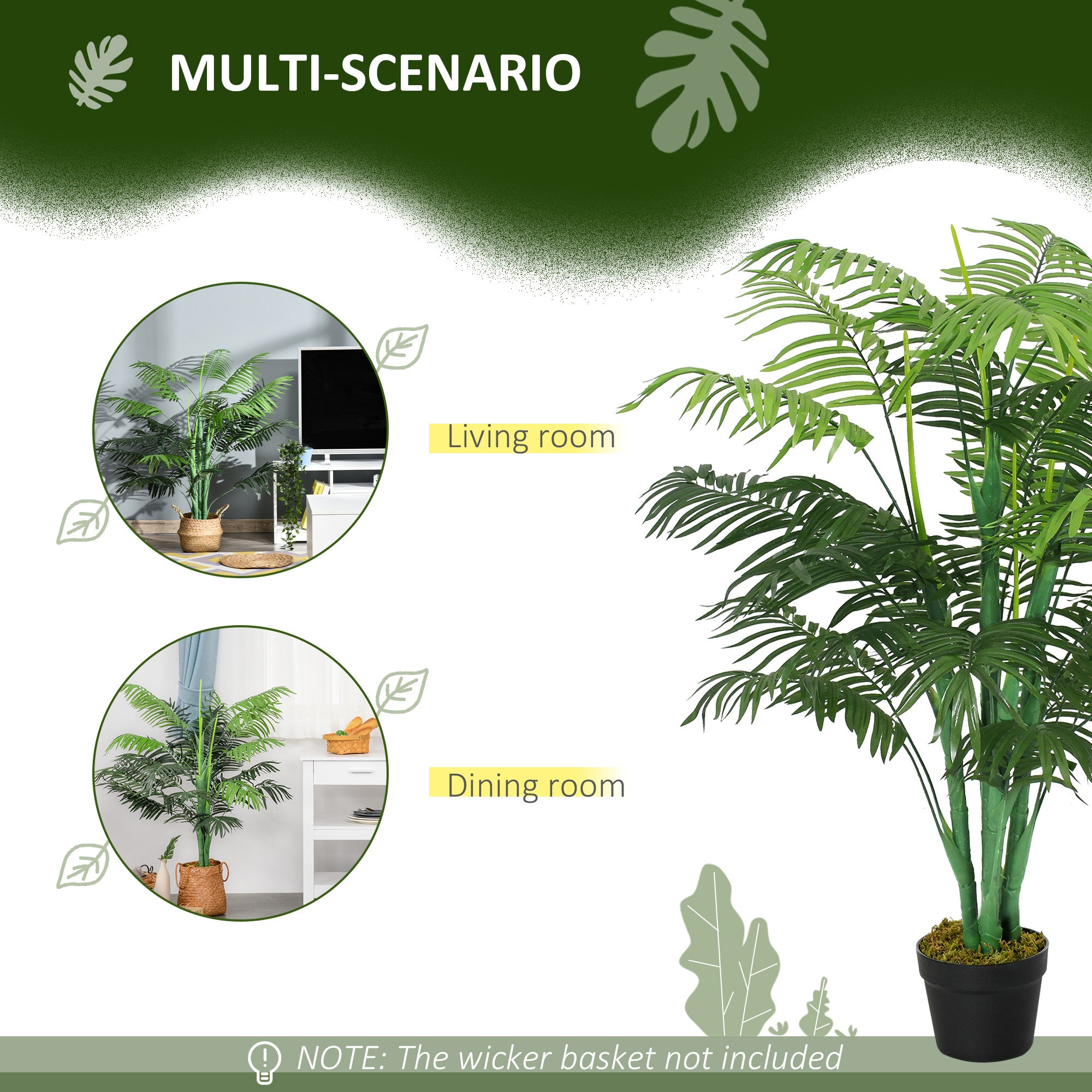 Outsunny 125cm/4FT Artificial Palm Plant Decorative Tree with Nursery Pot, Fake Plastic Indoor Outdoor Home Office Décor, Green - North Peak Garden Furniture