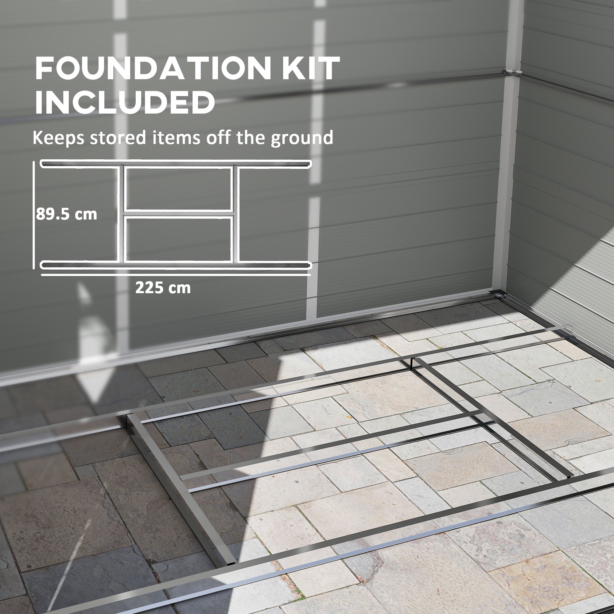Outsunny 7.9ft x 6.2ft Aluminium Frame and Plastic Wall Shed, with Foundation - Light Grey - North Peak Garden Furniture