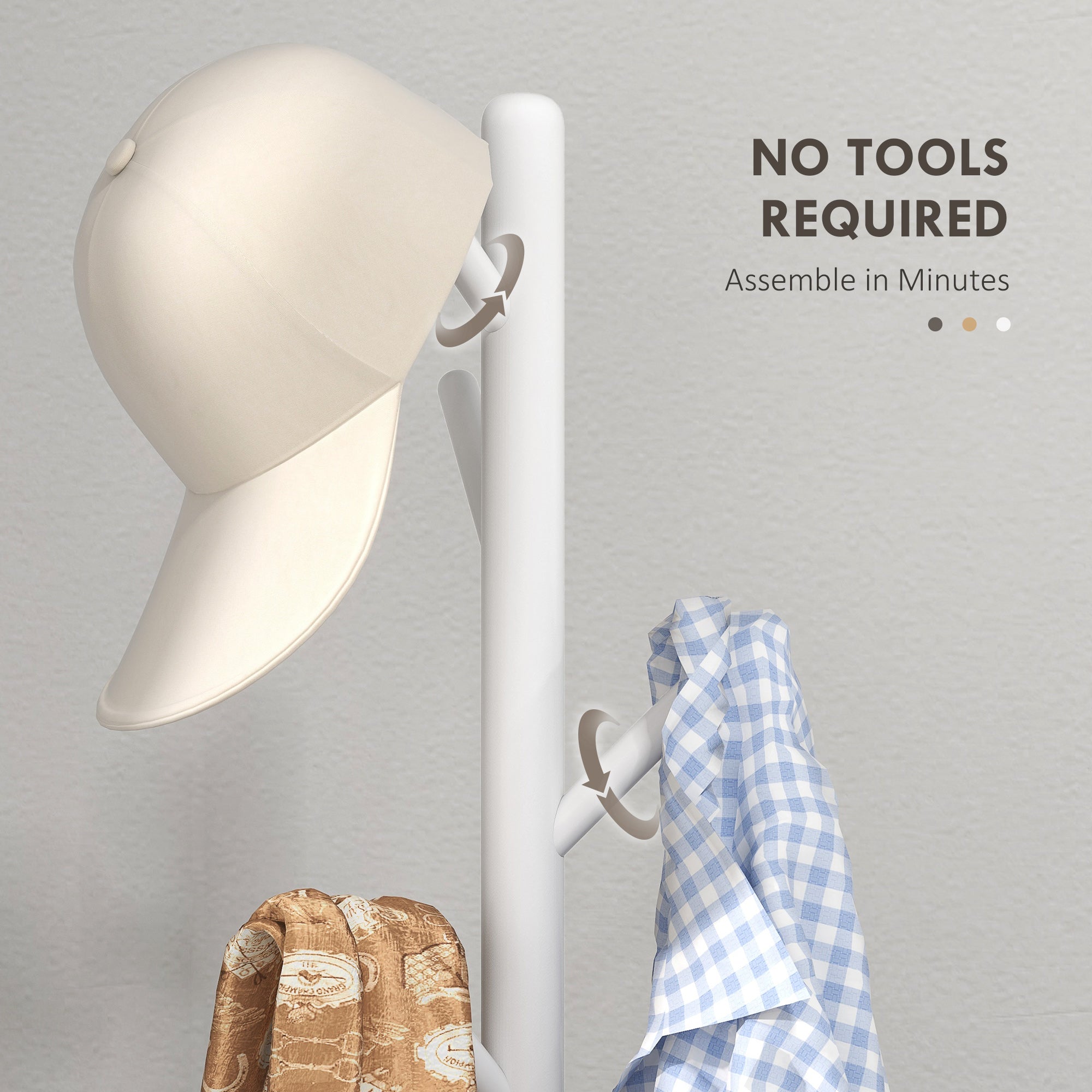 HOMCOM Eight-Hook Wooden Coat Rack - White - North Peak Garden Furniture