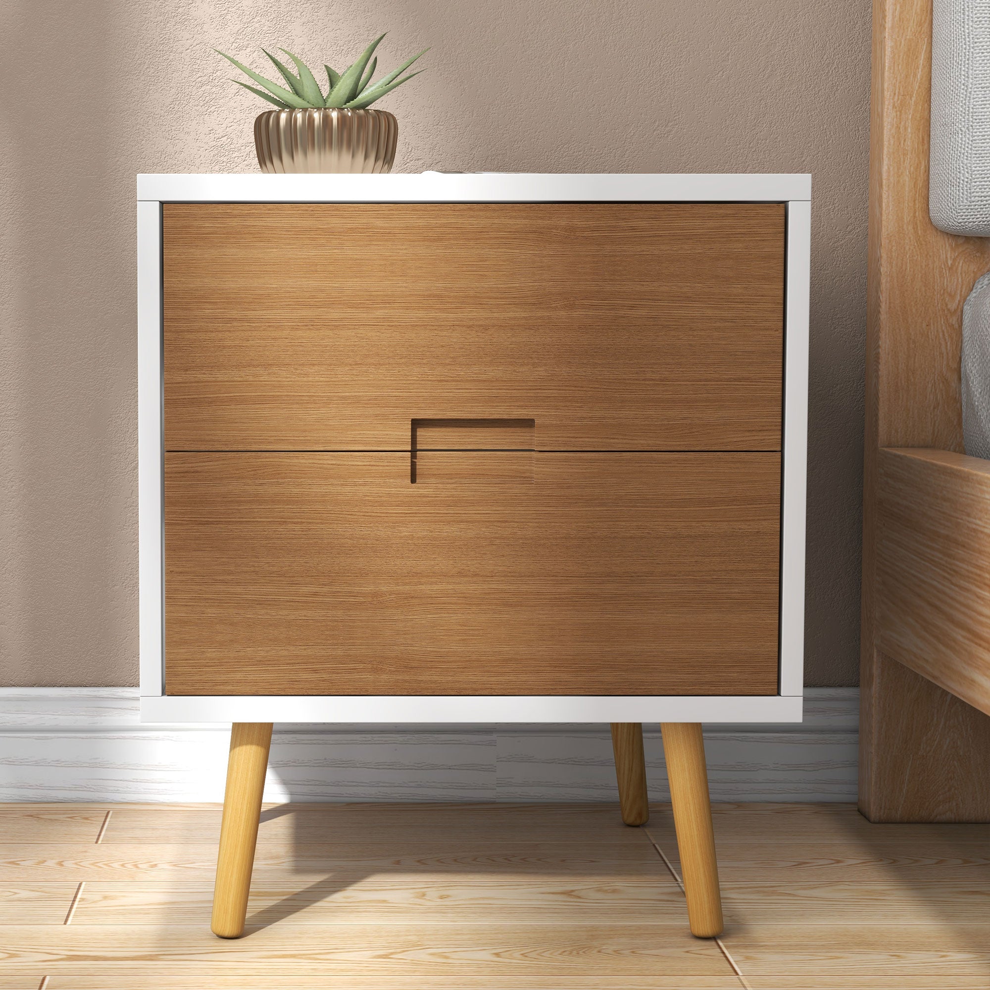 HOMCOM Wood Effect Wto-Drawer Bedside Table - Brown/White - North Peak Garden Furniture