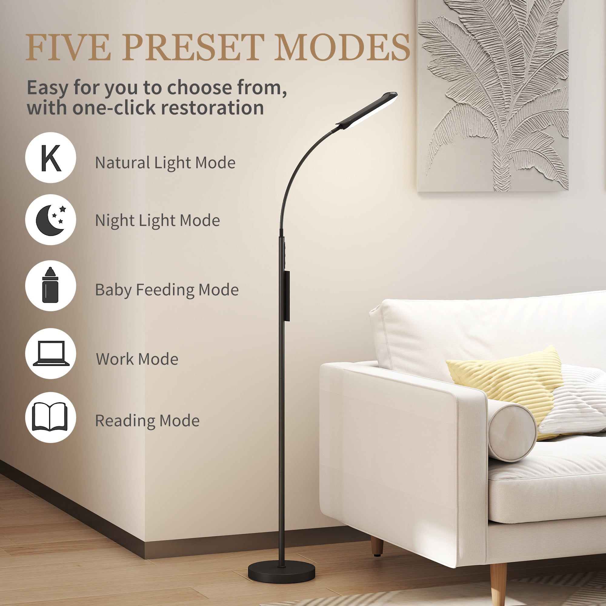 HOMCOM LED Floor Lamp, Standing Lamp with Remote & Touch Control, Stepless Dimmable Colours Temperature & Brightness, 360° Adjustable Gooseneck, 1 Hour Timer, Memory Function for Living Room, Black - North Peak Garden Furniture