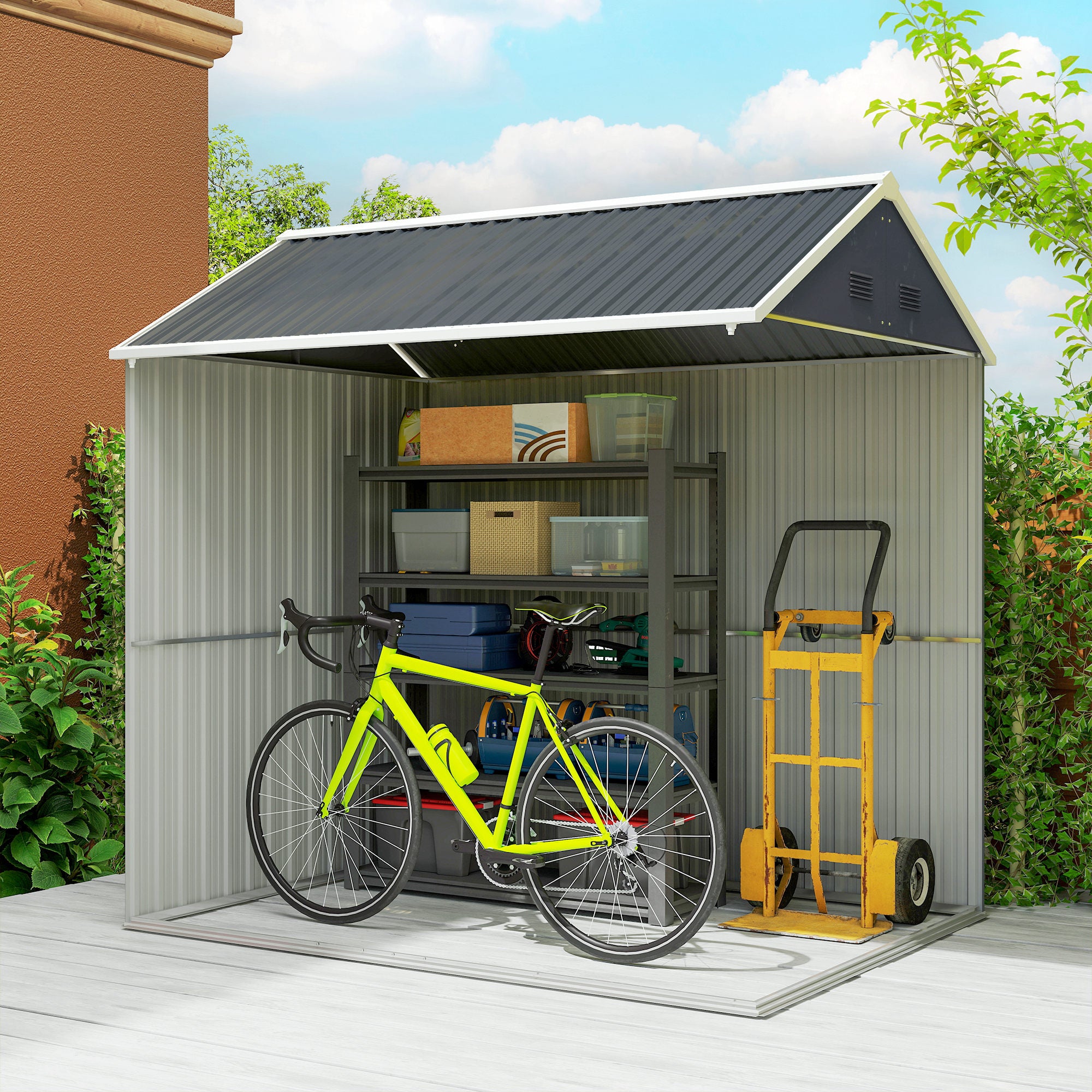 Outsunny 7 x 6ft Galvanised Garden Shed, with Latch - Dark Grey