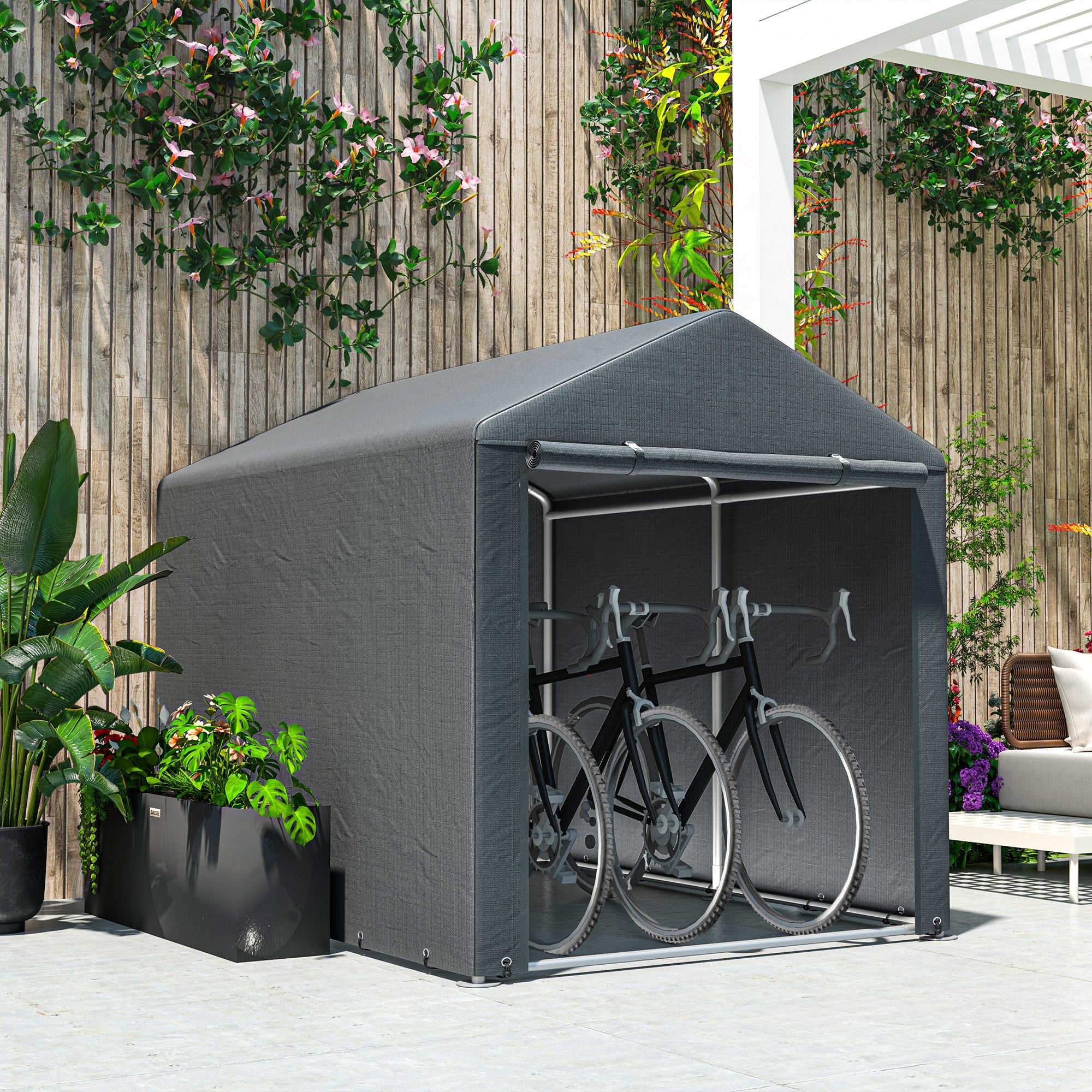 Outsunny 1.6 x 2.2m Garden Storage Shed Tent, with Accessories - Dark Grey - North Peak Garden Furniture