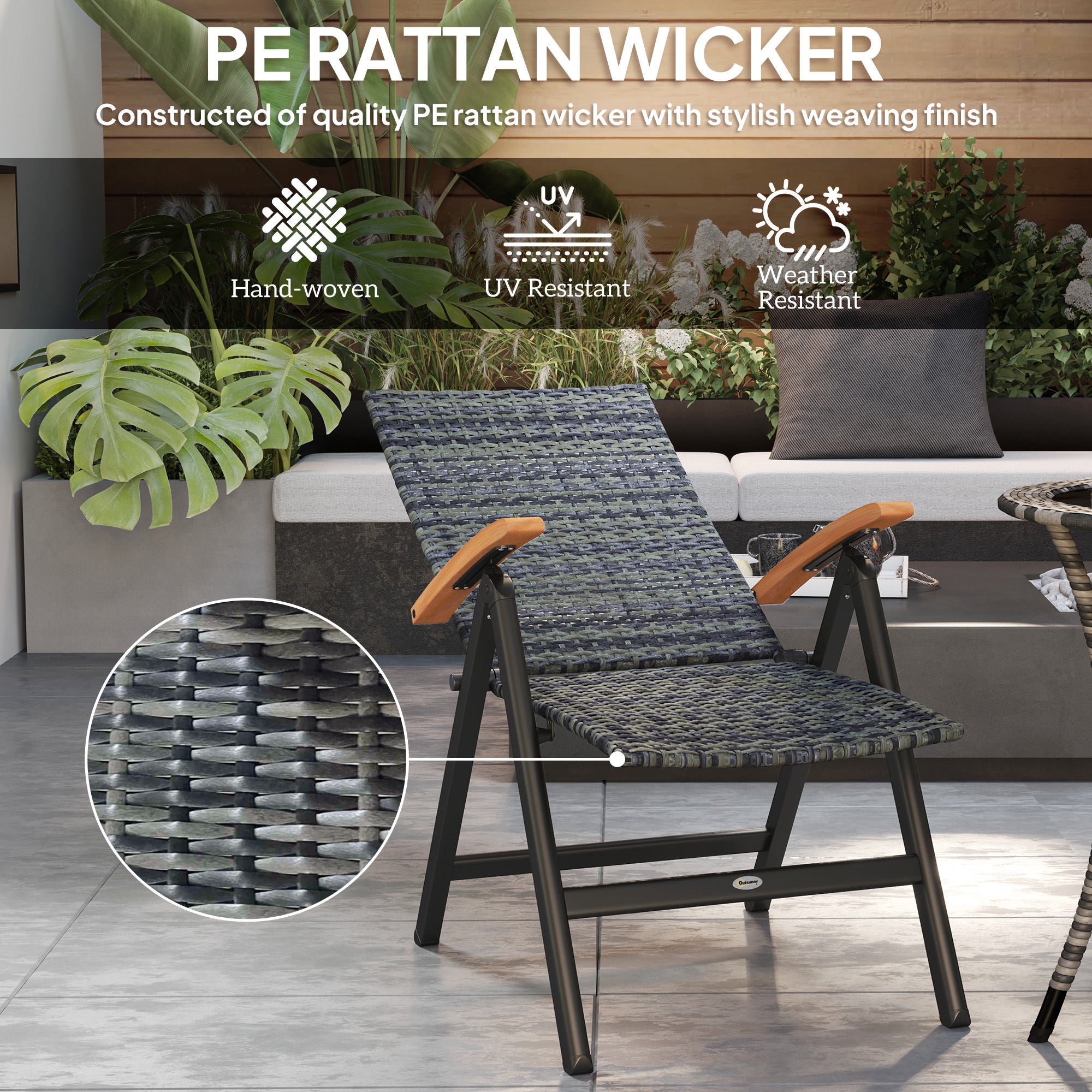 Outsunny 2 Pieces Outdoor Foldable Dining Chair with Armrests, High Backrest, for Garden, Camping, Balcony, Mixed-grey - North Peak Garden Furniture